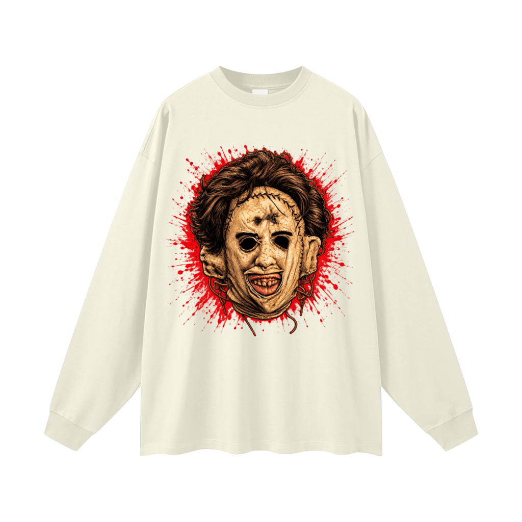Leatherface-Inspired Mask Horror Oversized Long Sleeve T-Shirt - Shirt Habit