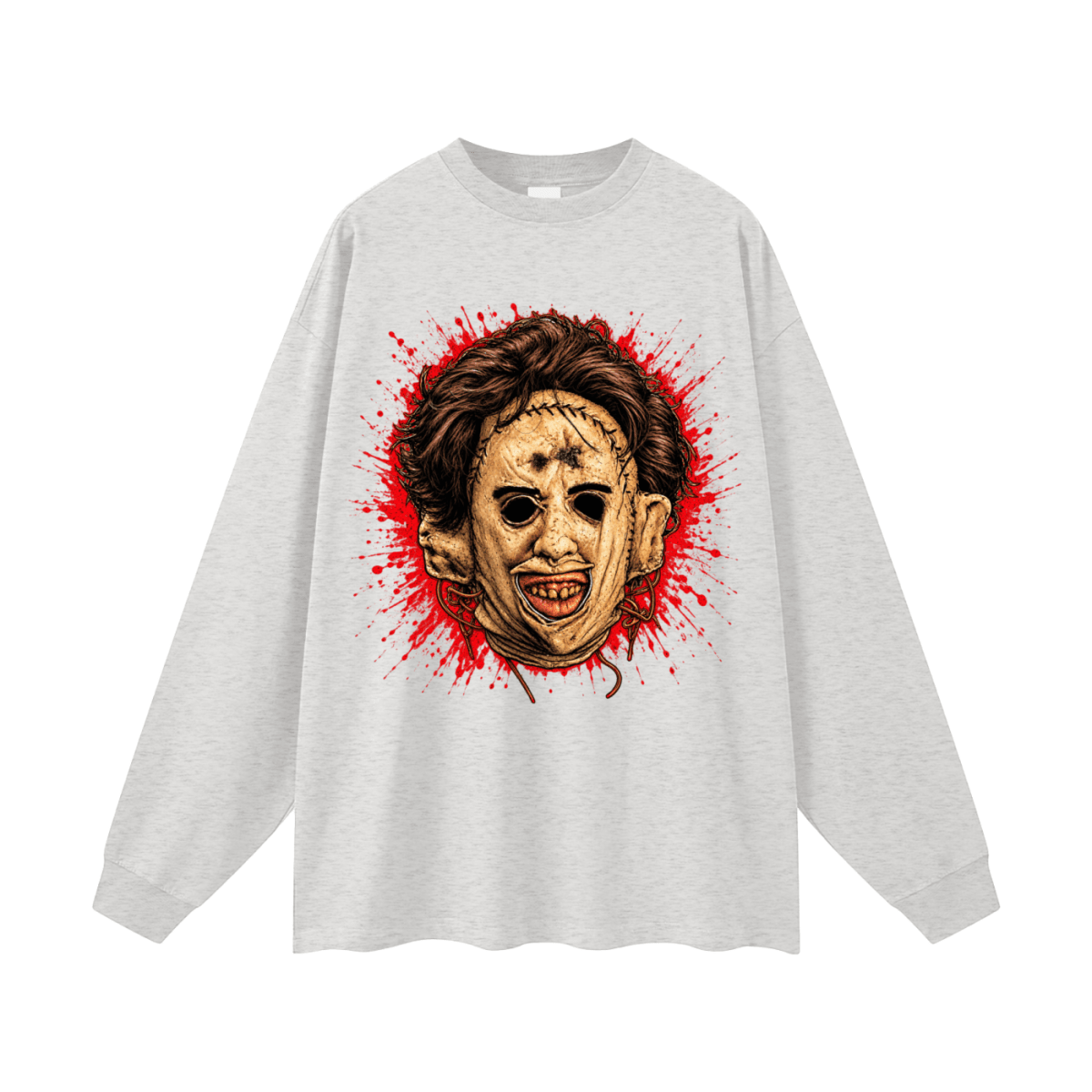 Leatherface-Inspired Mask Horror Oversized Long Sleeve T-Shirt - Shirt Habit
