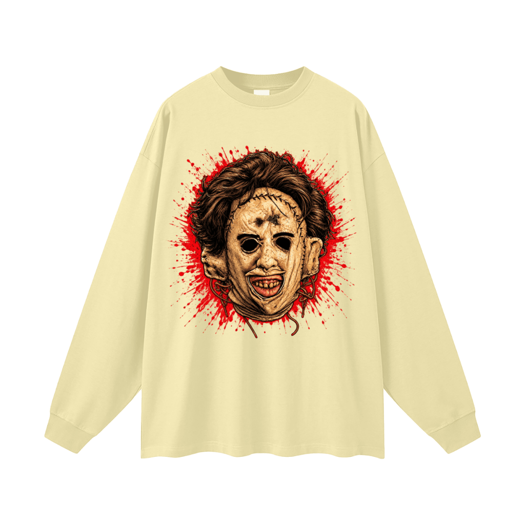 Leatherface-Inspired Mask Horror Oversized Long Sleeve T-Shirt - Shirt Habit