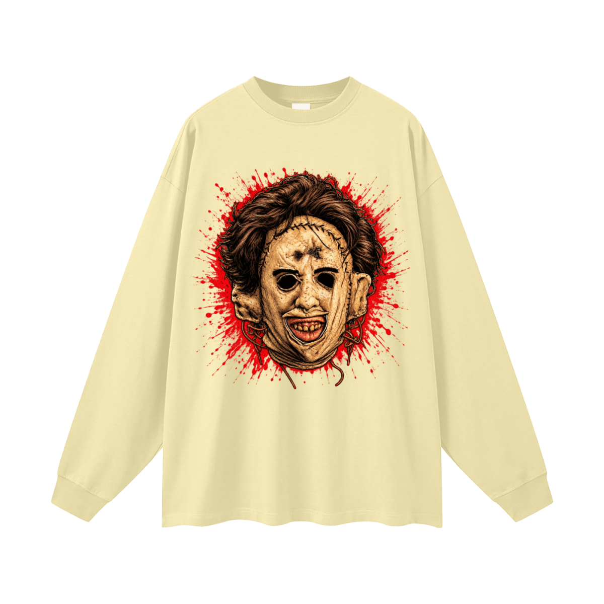 Leatherface-Inspired Mask Horror Oversized Long Sleeve T-Shirt - Shirt Habit