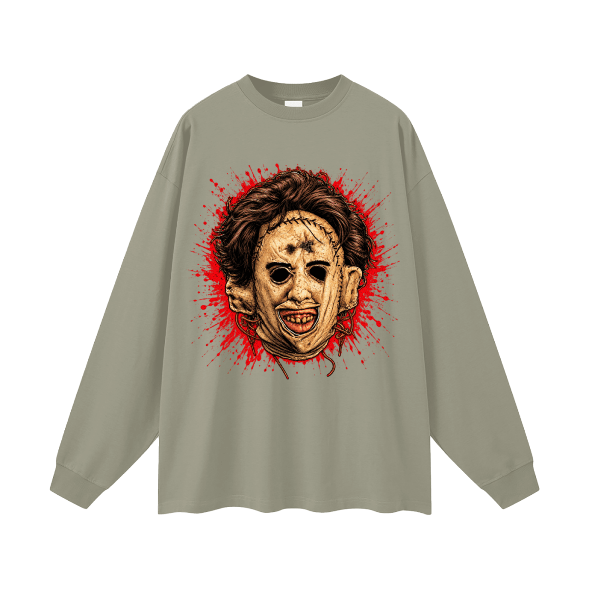 Leatherface-Inspired Mask Horror Oversized Long Sleeve T-Shirt - Shirt Habit