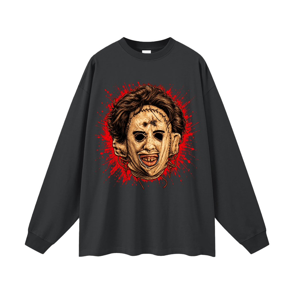 Leatherface-Inspired Mask Horror Oversized Long Sleeve T-Shirt - Shirt Habit
