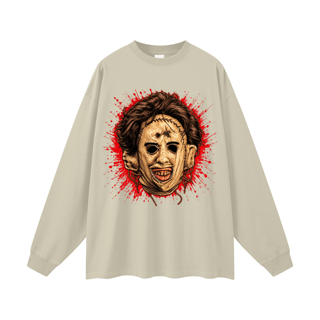 Leatherface-Inspired Mask Horror Oversized Long Sleeve T-Shirt - Shirt Habit