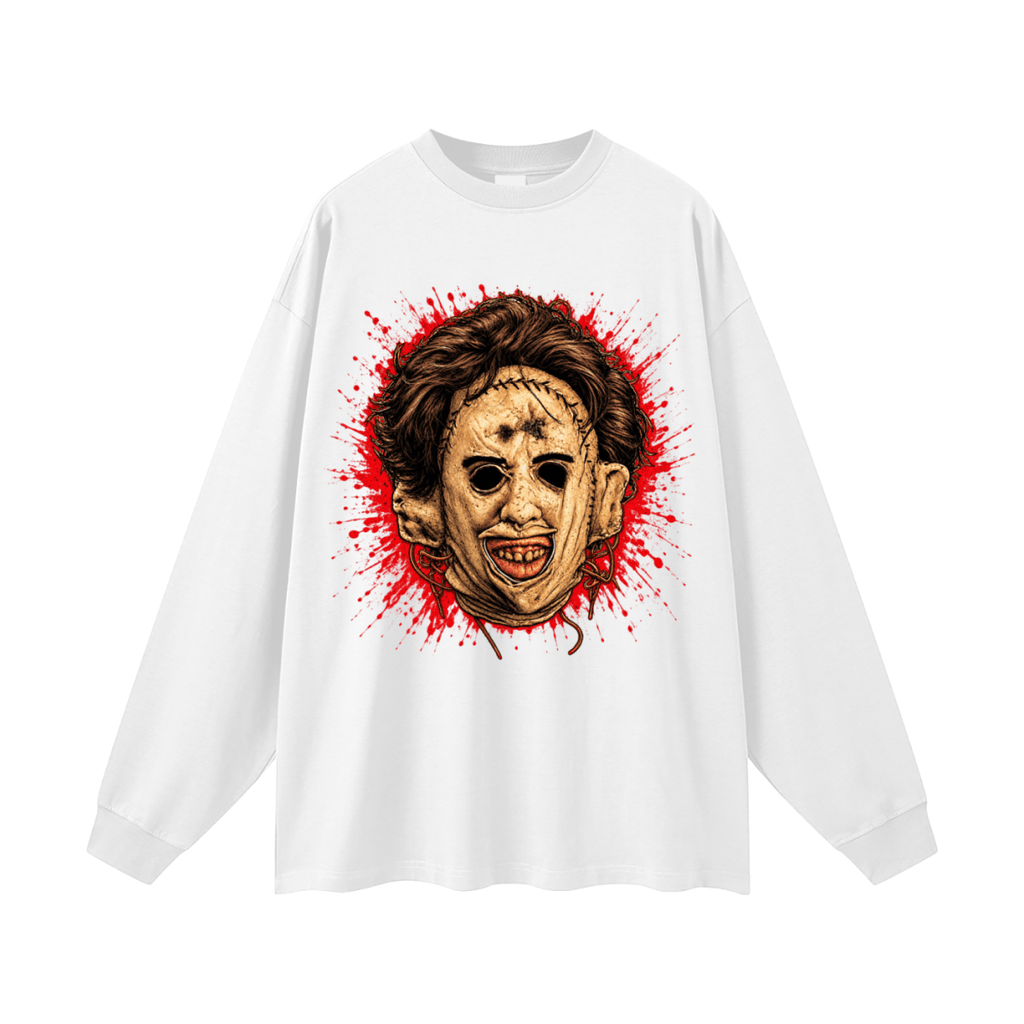 Leatherface-Inspired Mask Horror Oversized Long Sleeve T-Shirt - Shirt Habit