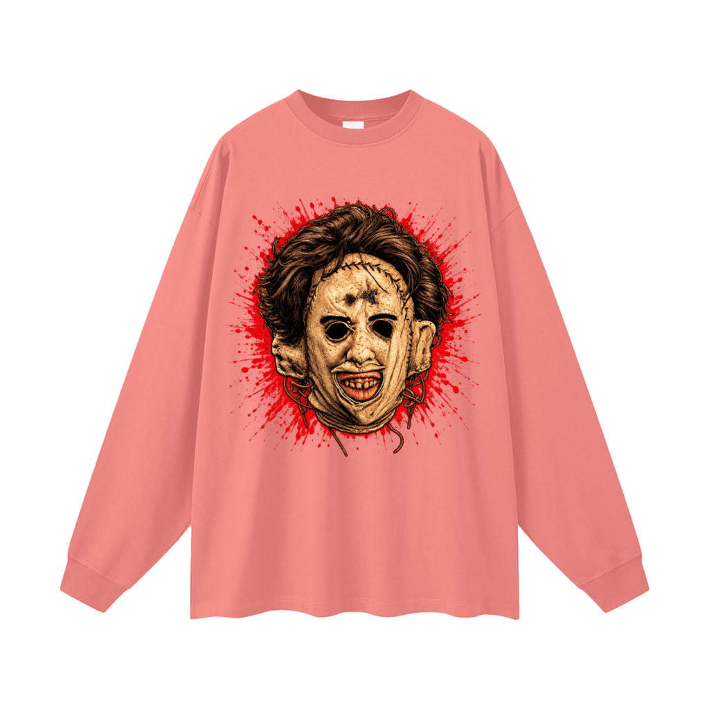 Leatherface-Inspired Mask Horror Oversized Long Sleeve T-Shirt - Shirt Habit