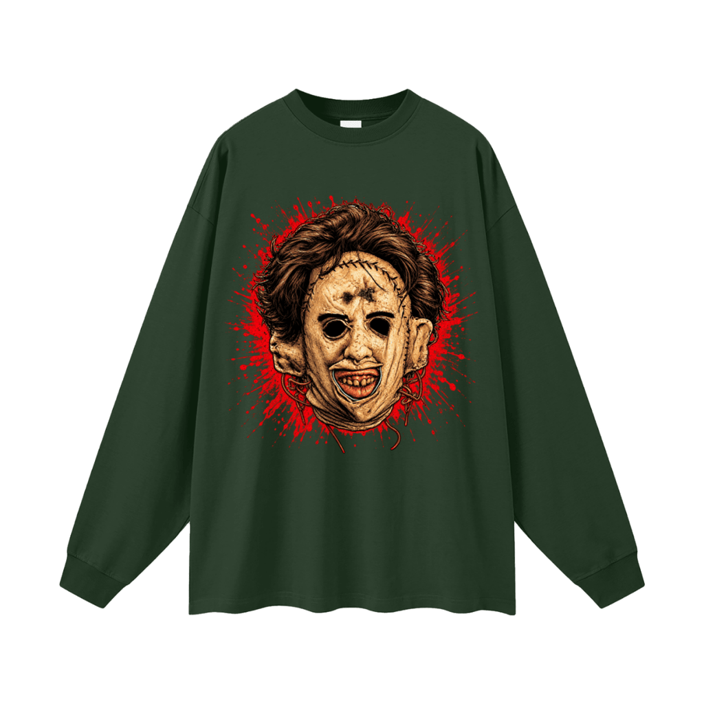 Leatherface-Inspired Mask Horror Oversized Long Sleeve T-Shirt - Shirt Habit