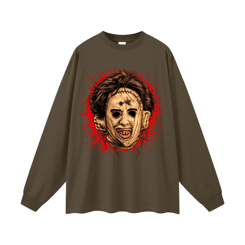 Leatherface-Inspired Mask Horror Oversized Long Sleeve T-Shirt - Shirt Habit