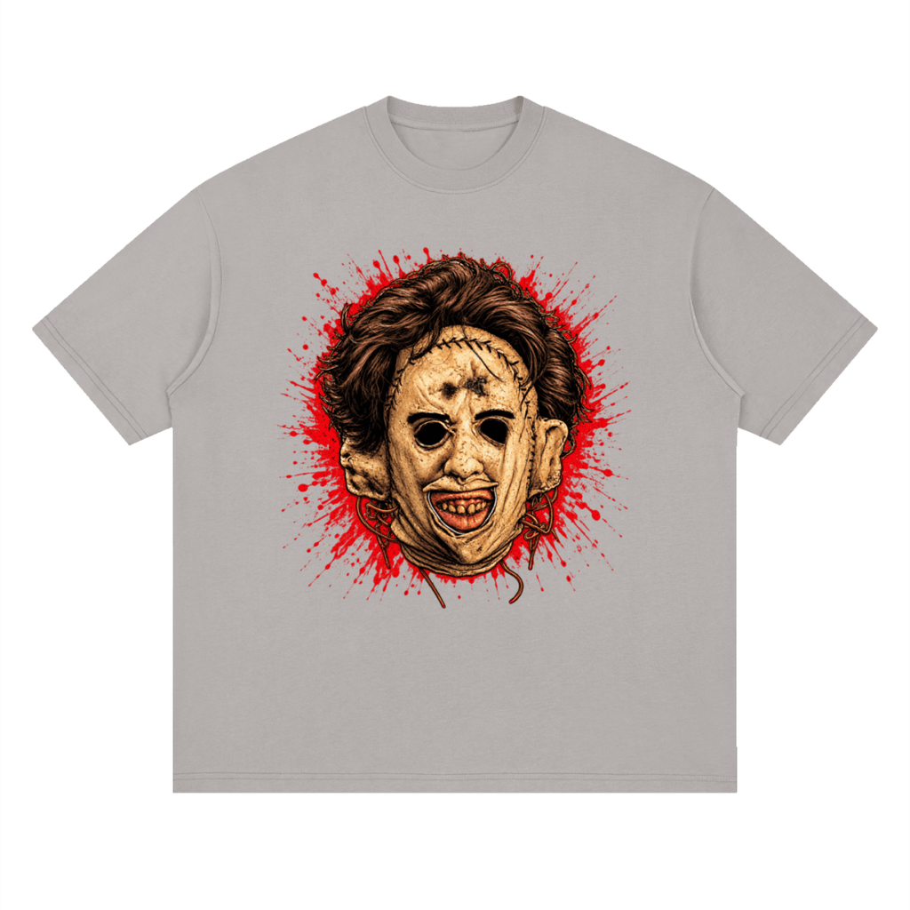 Leatherface-Inspired Mask Horror Streetwear Loose Drop Shoulder T-Shirt