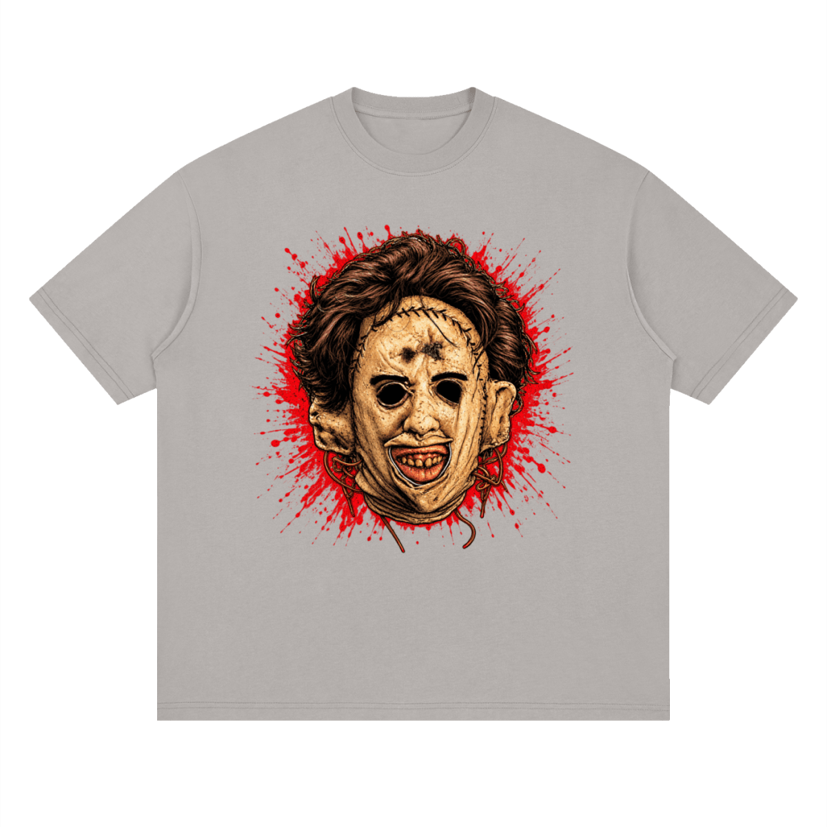 Leatherface-Inspired Mask Horror Streetwear Loose Drop Shoulder T-Shirt