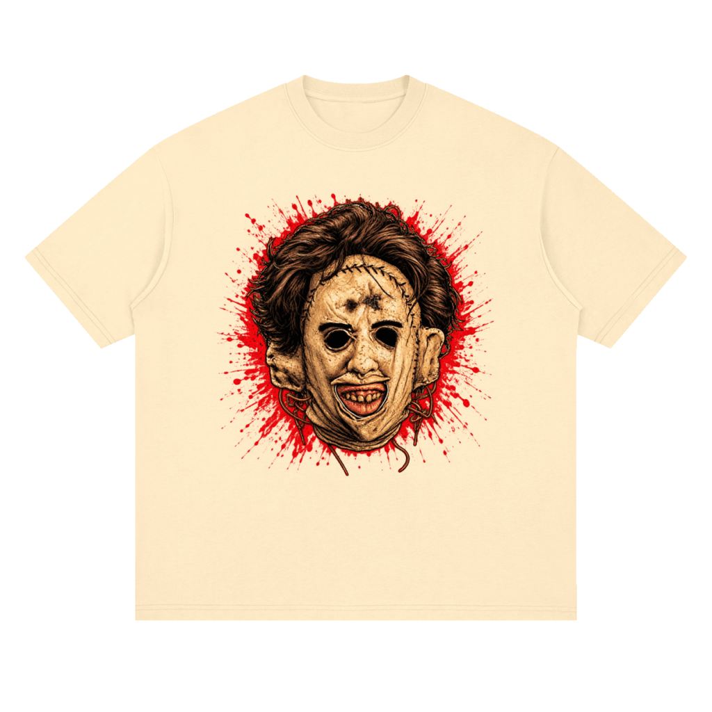 Leatherface-Inspired Mask Horror Streetwear Loose Drop Shoulder T-Shirt
