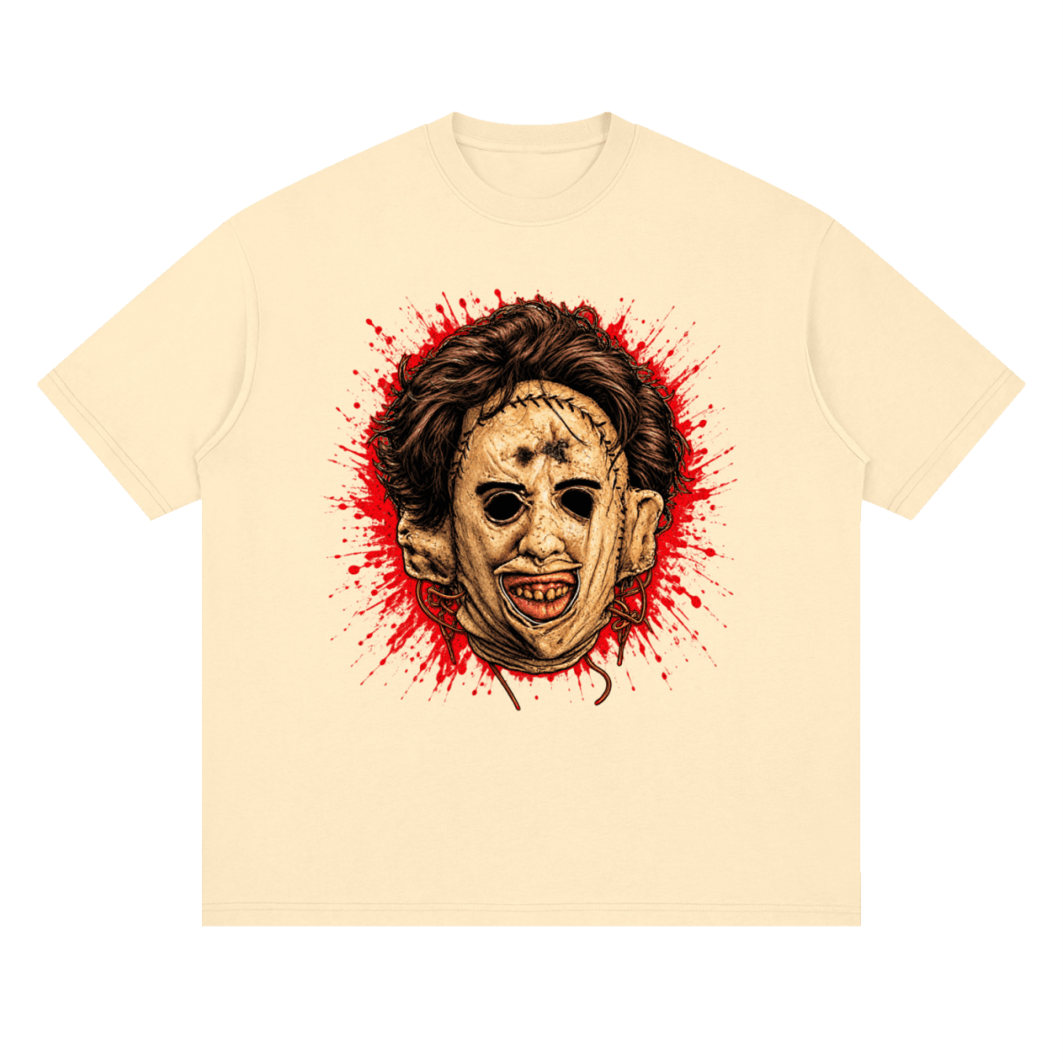Leatherface-Inspired Mask Horror Streetwear Loose Drop Shoulder T-Shirt