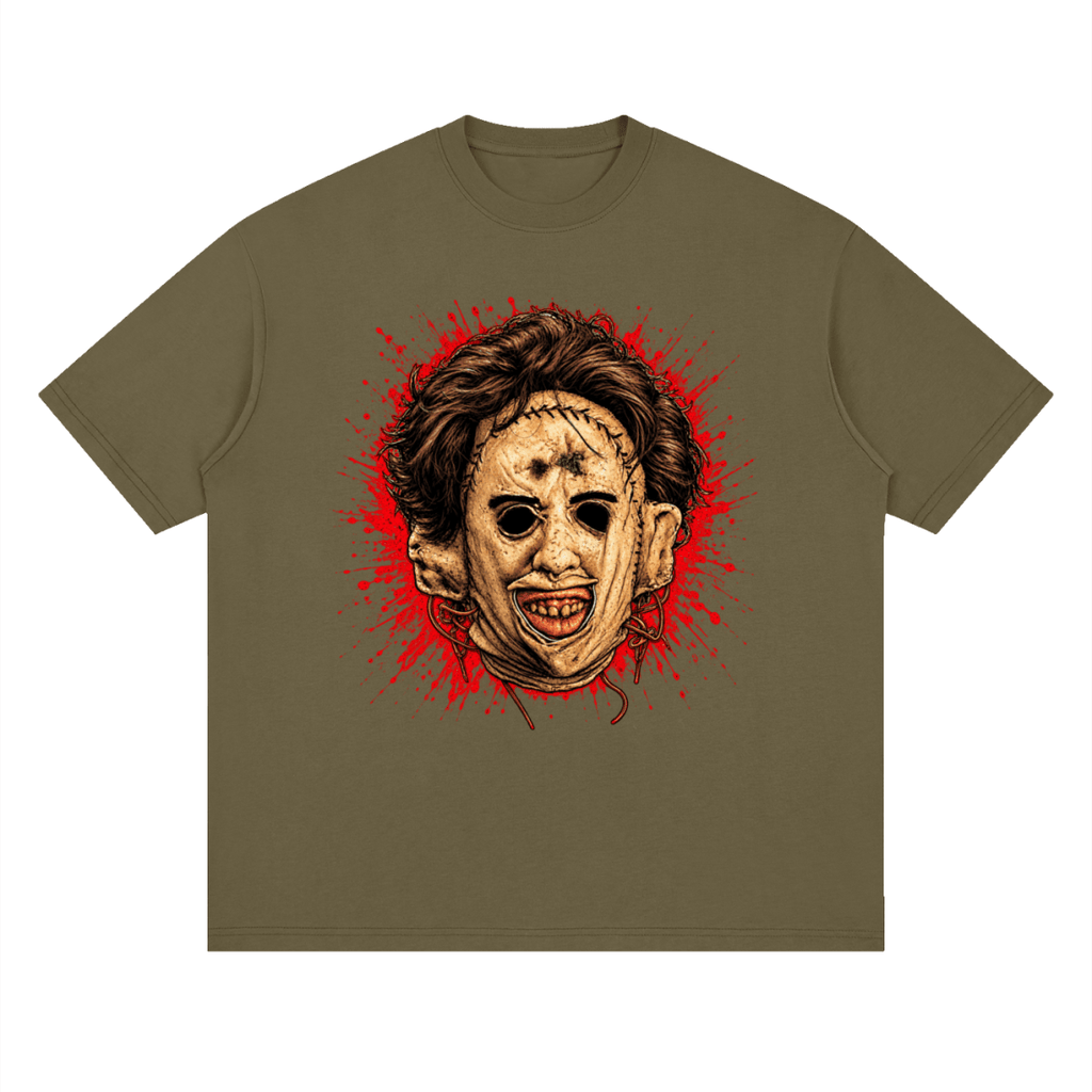 Leatherface-Inspired Mask Horror Streetwear Loose Drop Shoulder T-Shirt