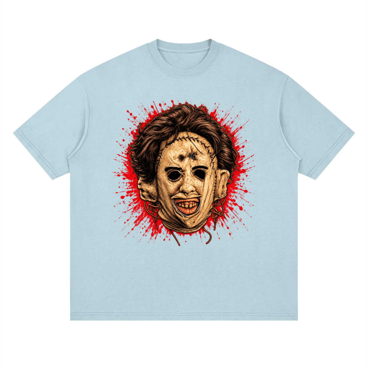 Leatherface-Inspired Mask Horror Streetwear Loose Drop Shoulder T-Shirt
