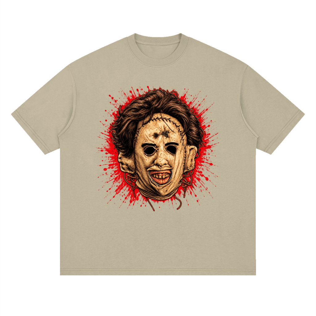 Leatherface-Inspired Mask Horror Streetwear Loose Drop Shoulder T-Shirt