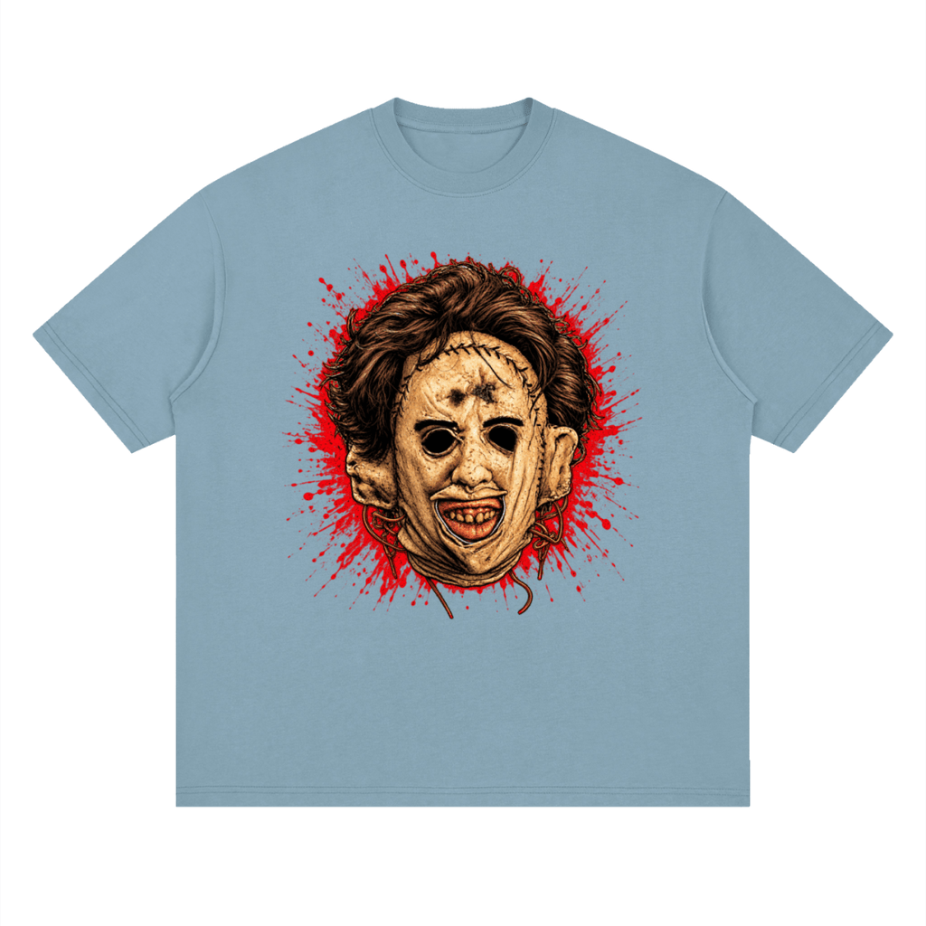 Leatherface-Inspired Mask Horror Streetwear Loose Drop Shoulder T-Shirt