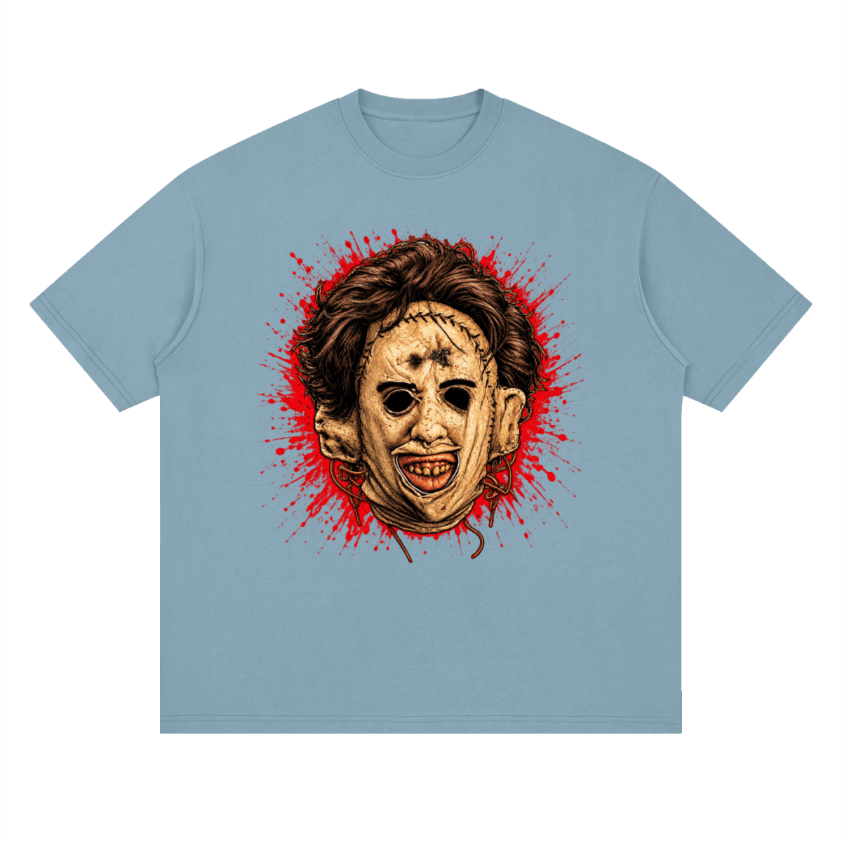 Leatherface-Inspired Mask Horror Streetwear Loose Drop Shoulder T-Shirt