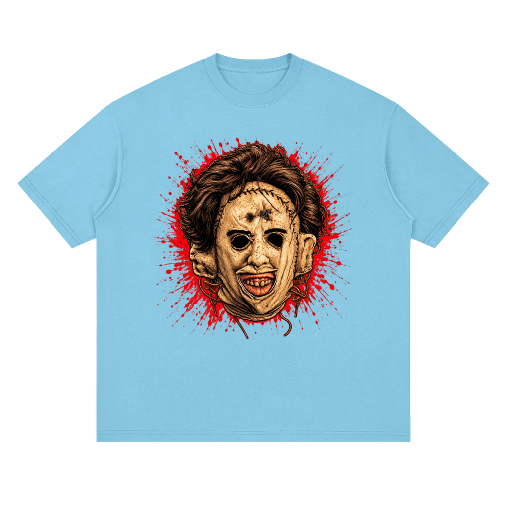 Leatherface-Inspired Mask Horror Streetwear Loose Drop Shoulder T-Shirt