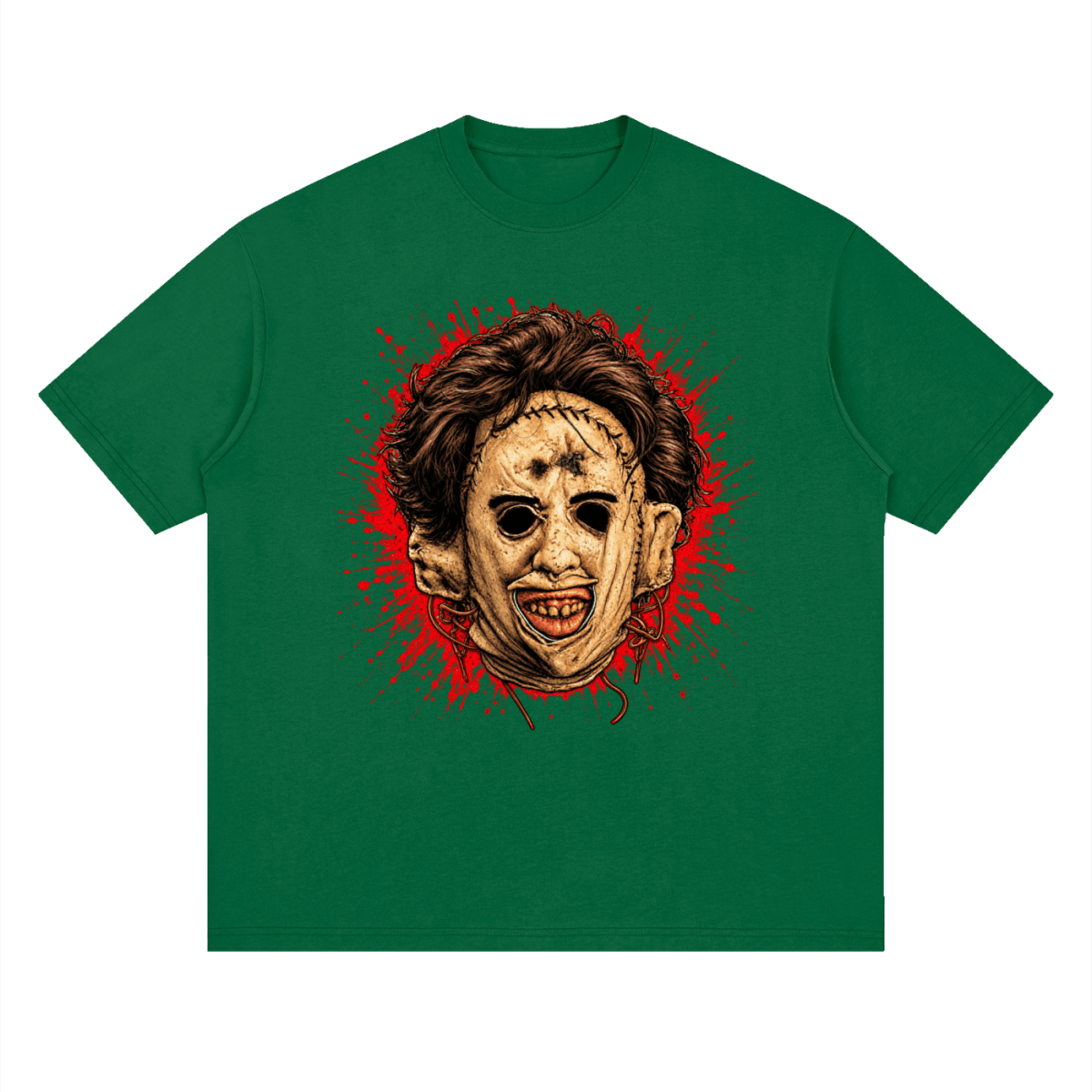Leatherface-Inspired Mask Horror Streetwear Loose Drop Shoulder T-Shirt