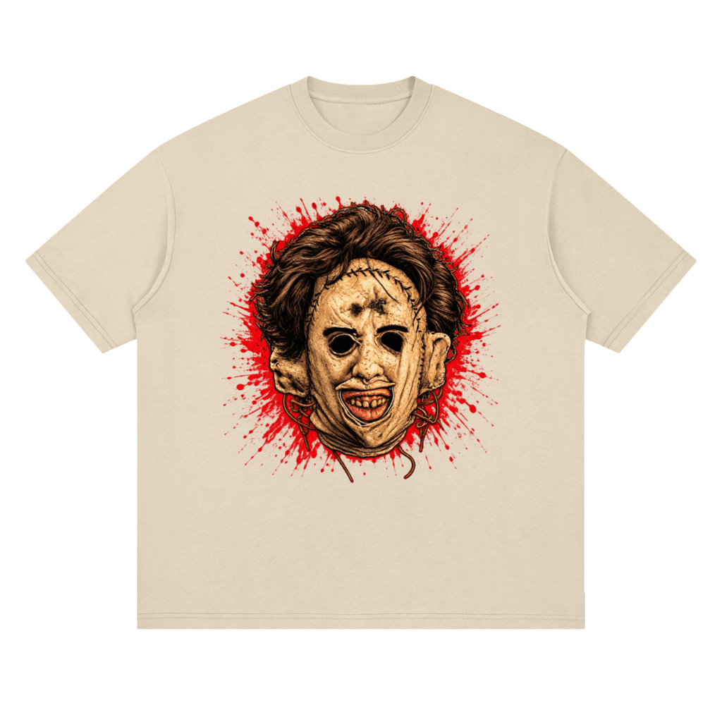 Leatherface-Inspired Mask Horror Streetwear Loose Drop Shoulder T-Shirt