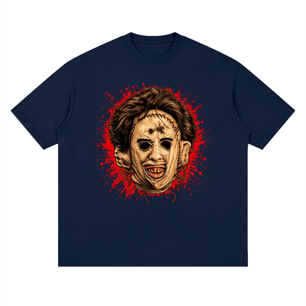Leatherface-Inspired Mask Horror Streetwear Loose Drop Shoulder T-Shirt