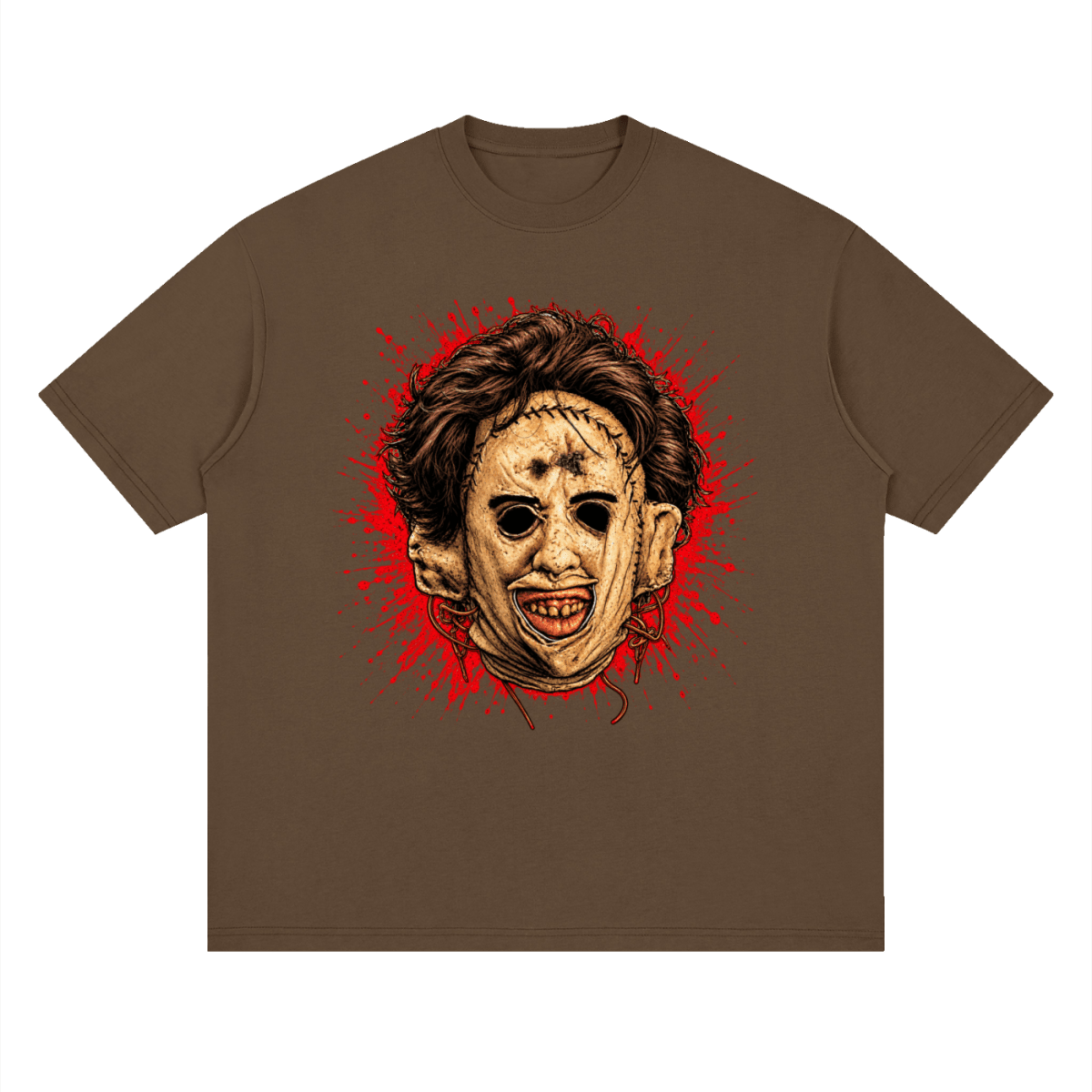 Leatherface-Inspired Mask Horror Streetwear Loose Drop Shoulder T-Shirt