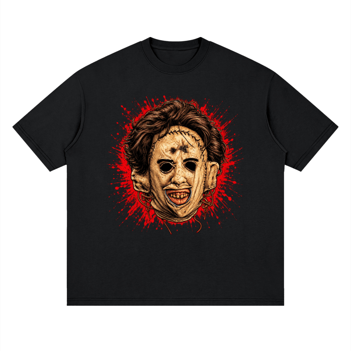Leatherface-Inspired Mask Horror Streetwear Loose Drop Shoulder T-Shirt
