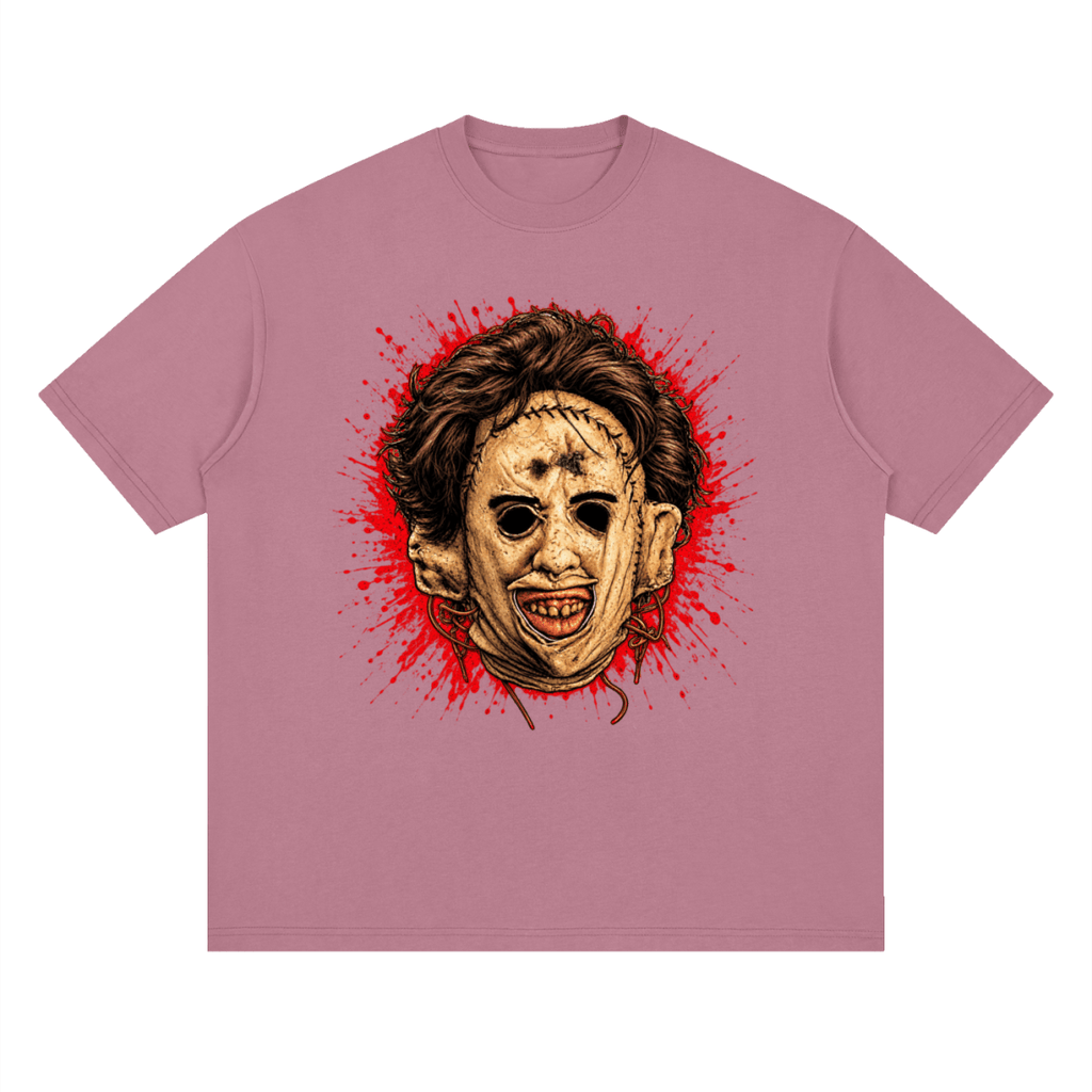 Leatherface-Inspired Mask Horror Streetwear Loose Drop Shoulder T-Shirt