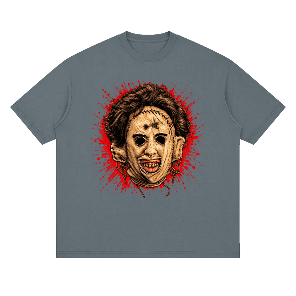 Leatherface-Inspired Mask Horror Streetwear Loose Drop Shoulder T-Shirt