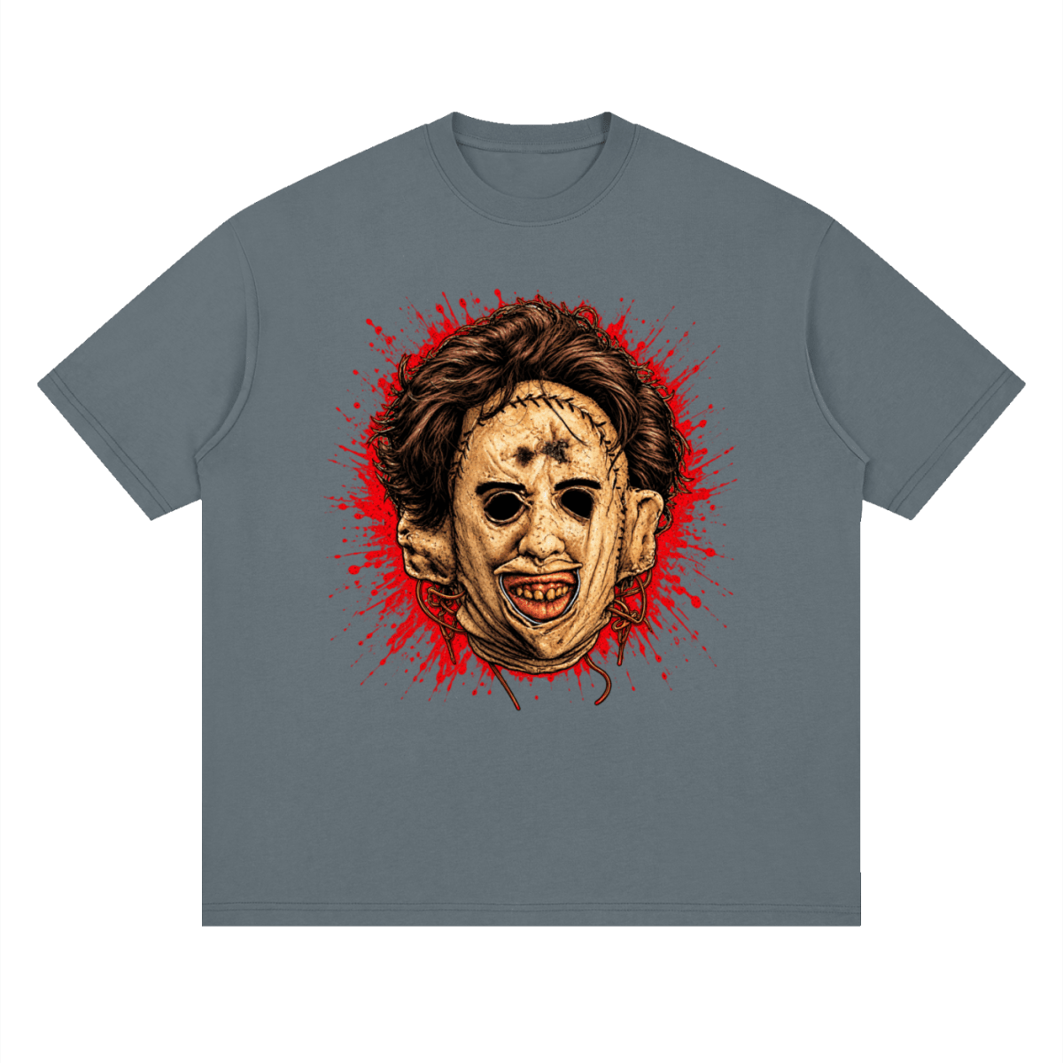 Leatherface-Inspired Mask Horror Streetwear Loose Drop Shoulder T-Shirt
