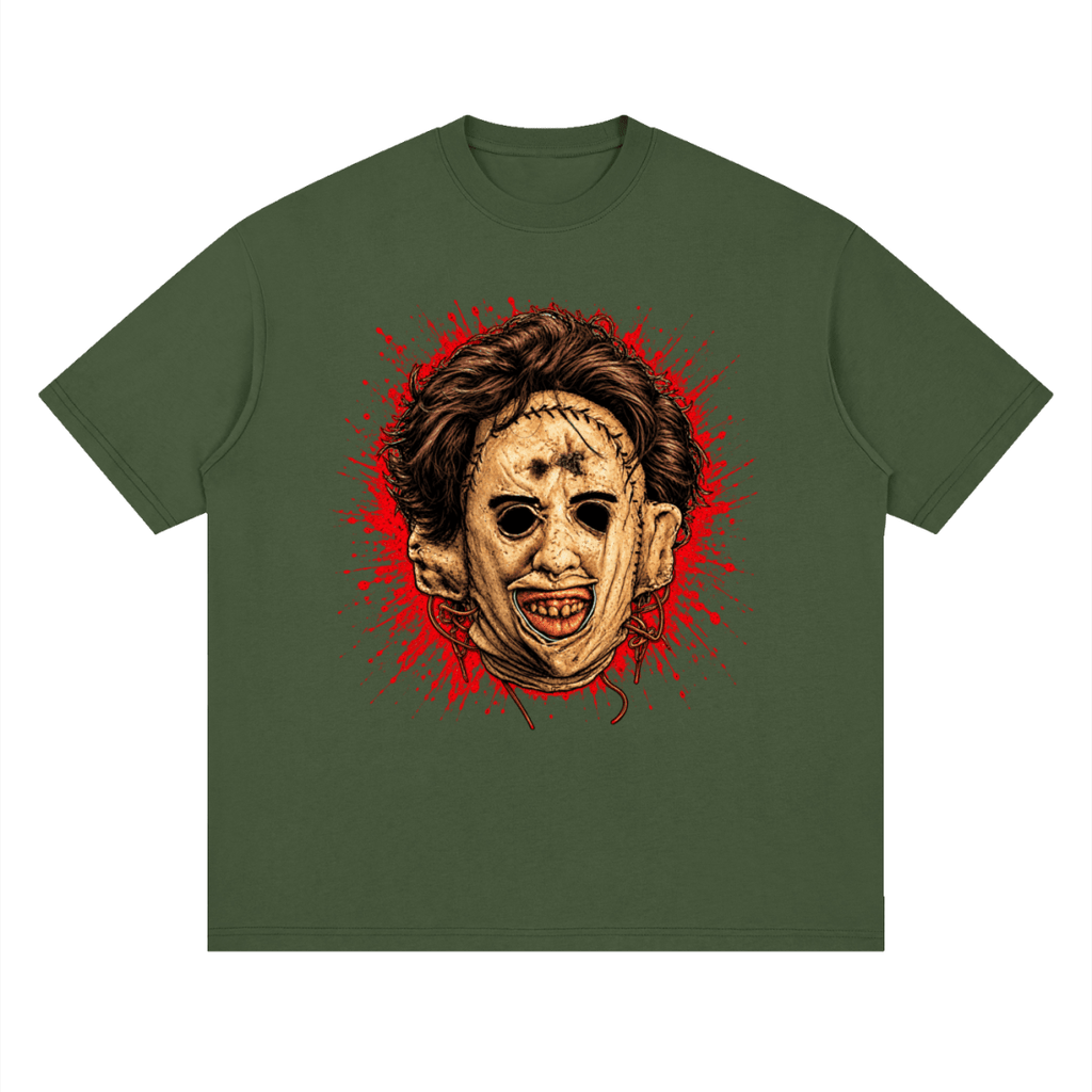 Leatherface-Inspired Mask Horror Streetwear Loose Drop Shoulder T-Shirt