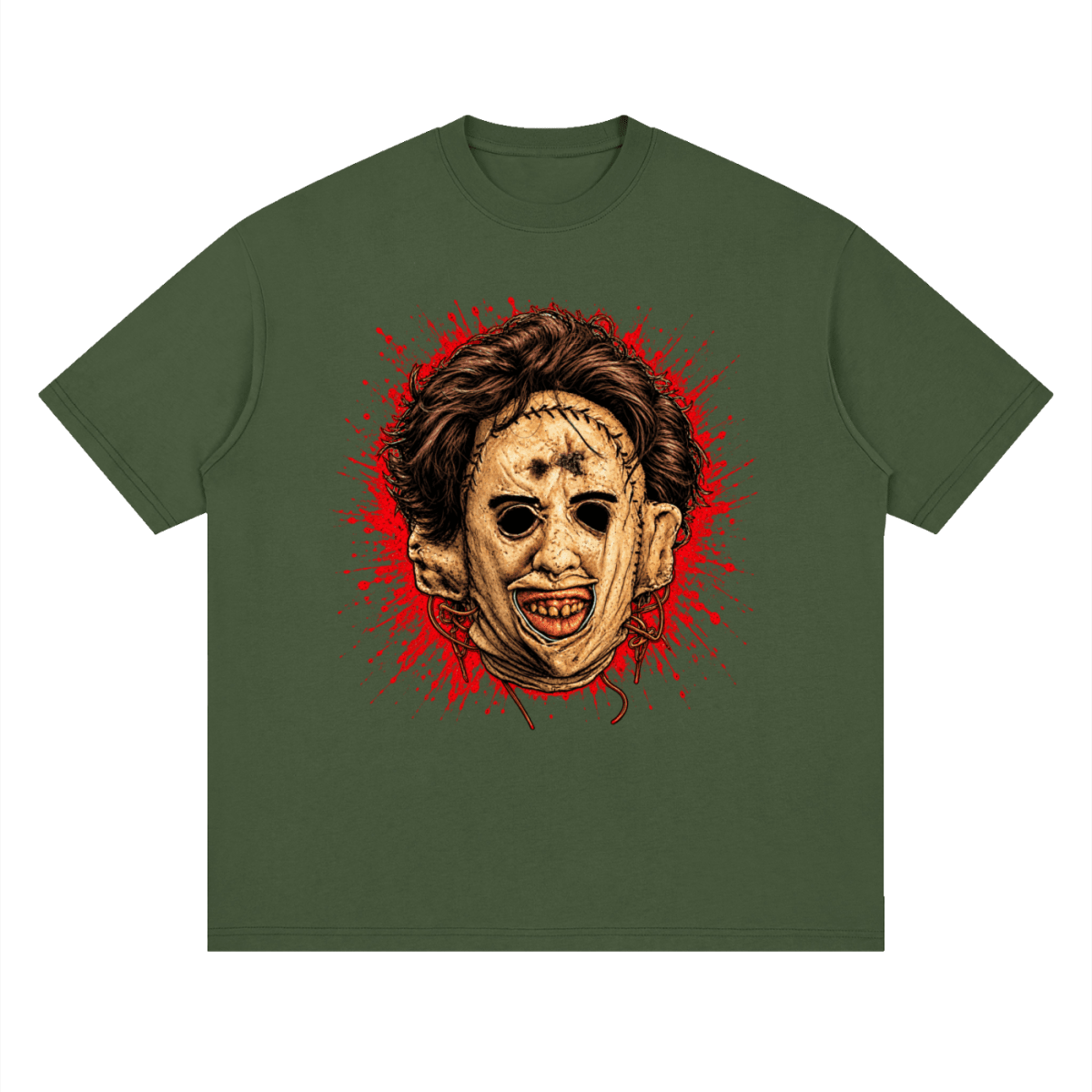 Leatherface-Inspired Mask Horror Streetwear Loose Drop Shoulder T-Shirt