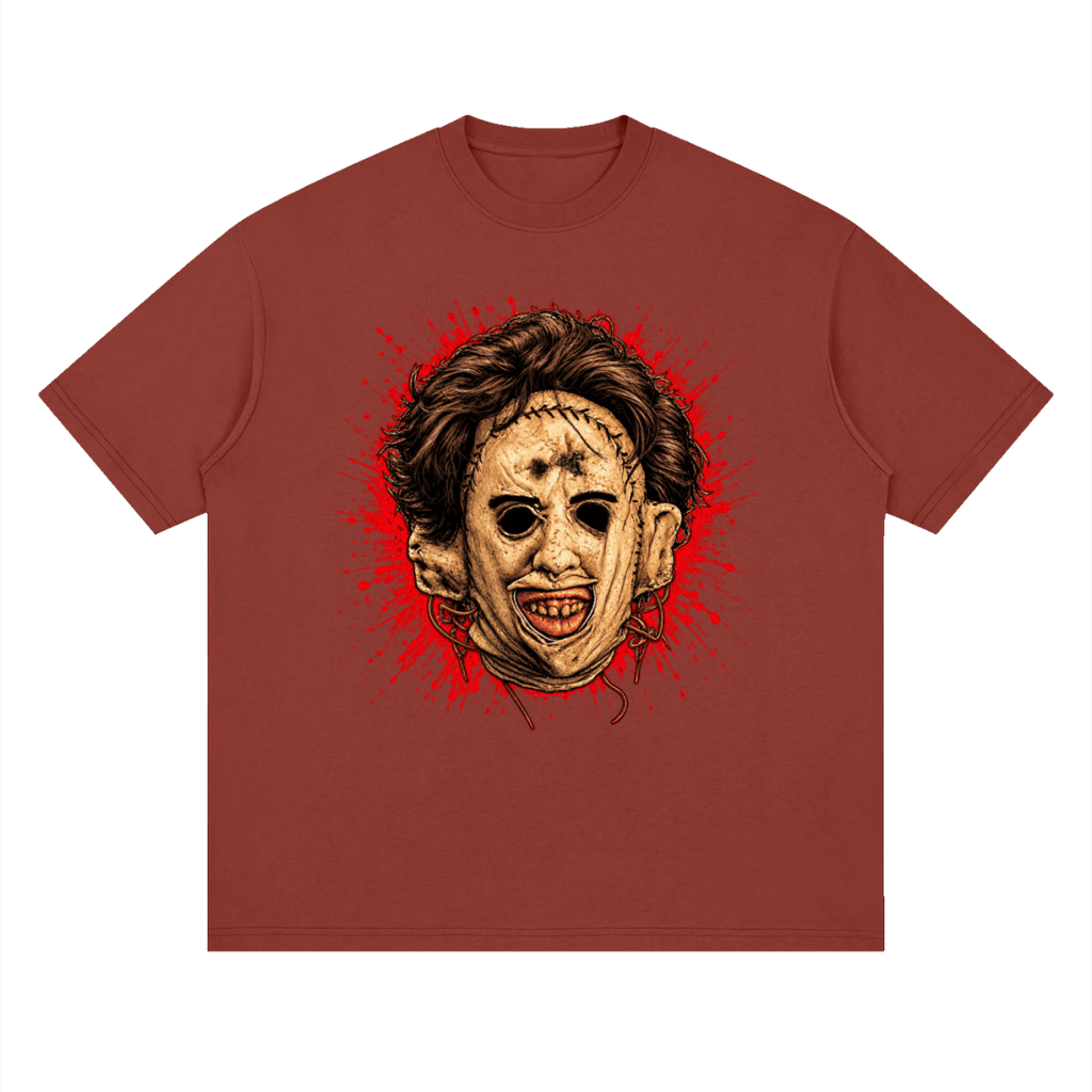 Leatherface-Inspired Mask Horror Streetwear Loose Drop Shoulder T-Shirt