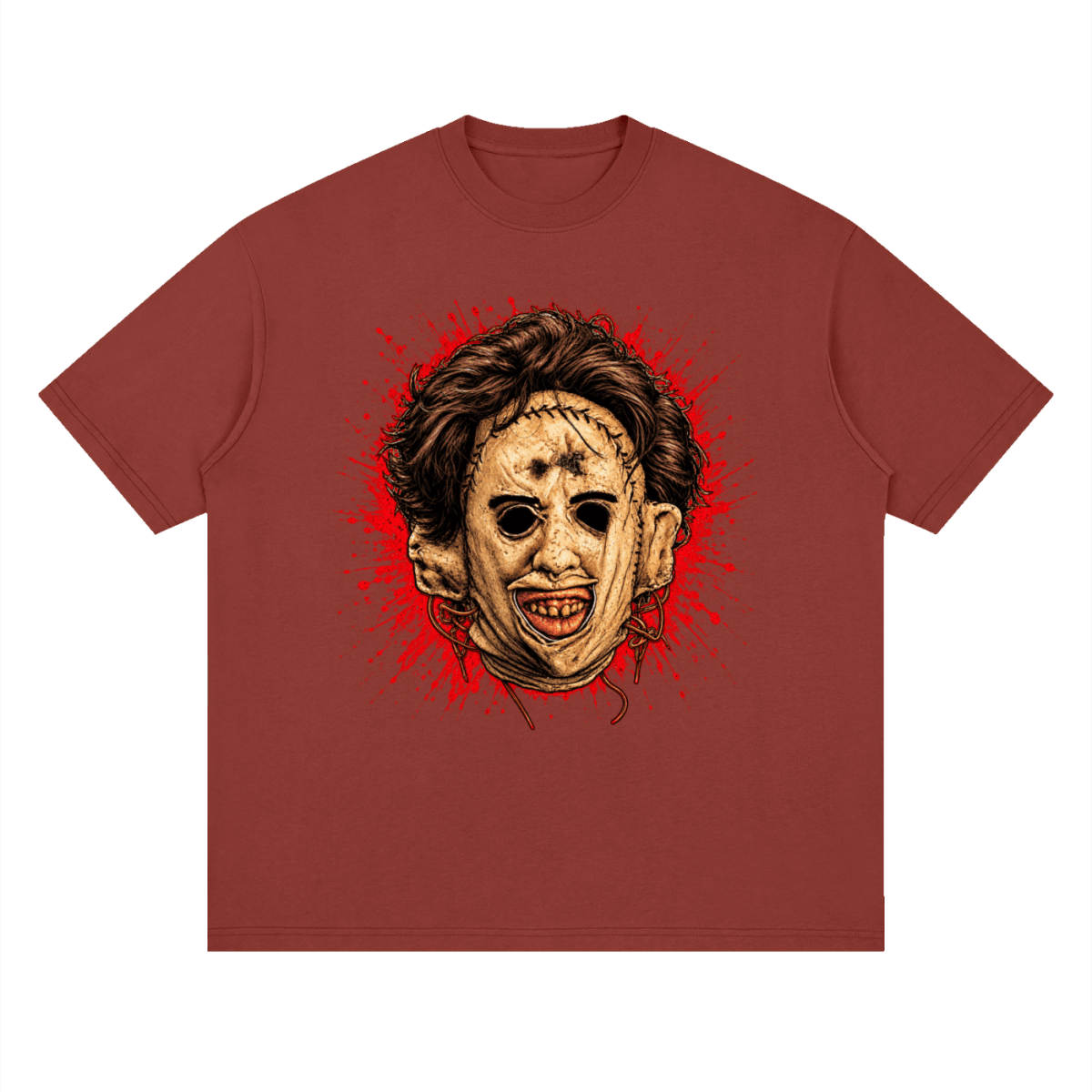 Leatherface-Inspired Mask Horror Streetwear Loose Drop Shoulder T-Shirt