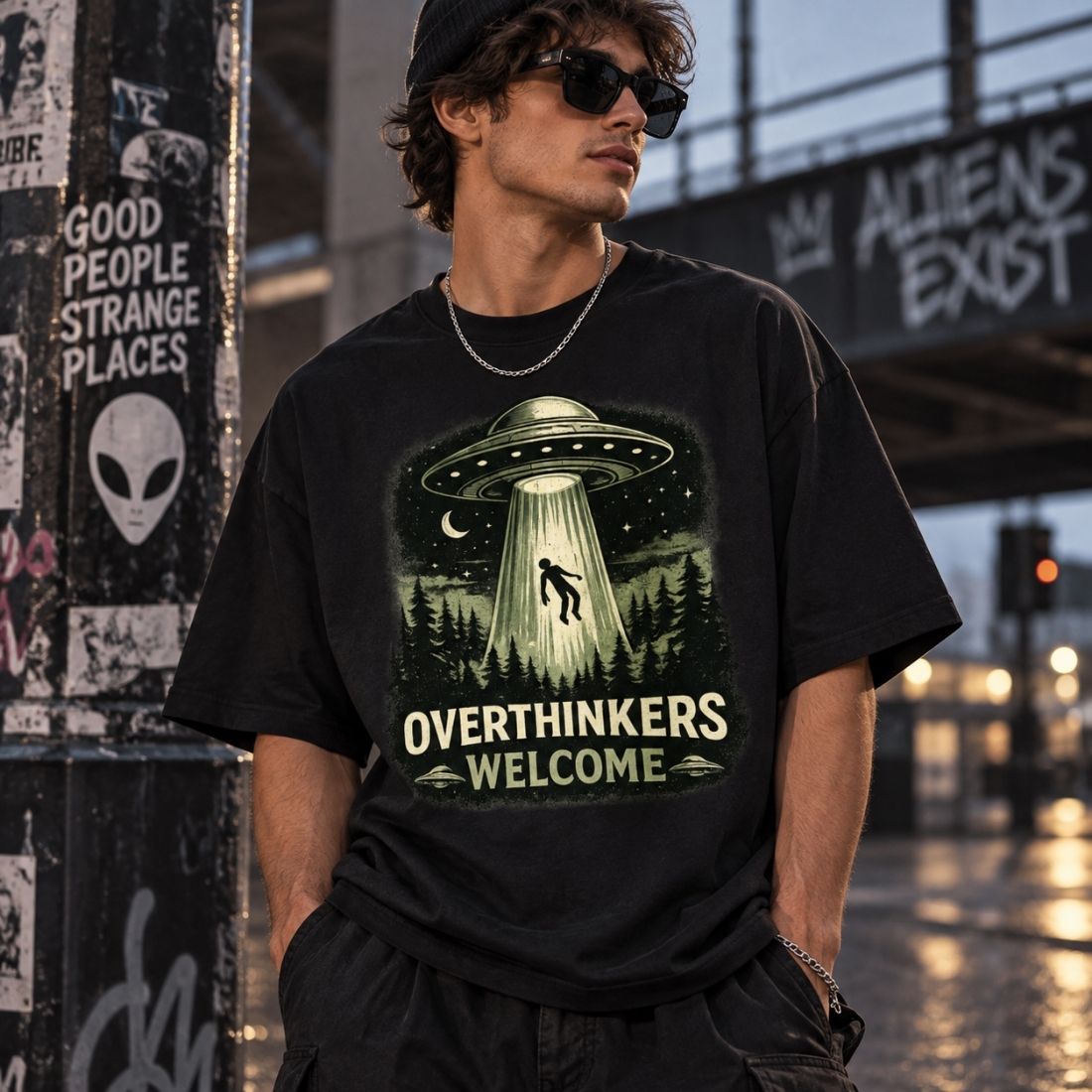 Overthinkers Welcome Streetwear Loose Drop Shoulder T-Shirt - Shirt Habit