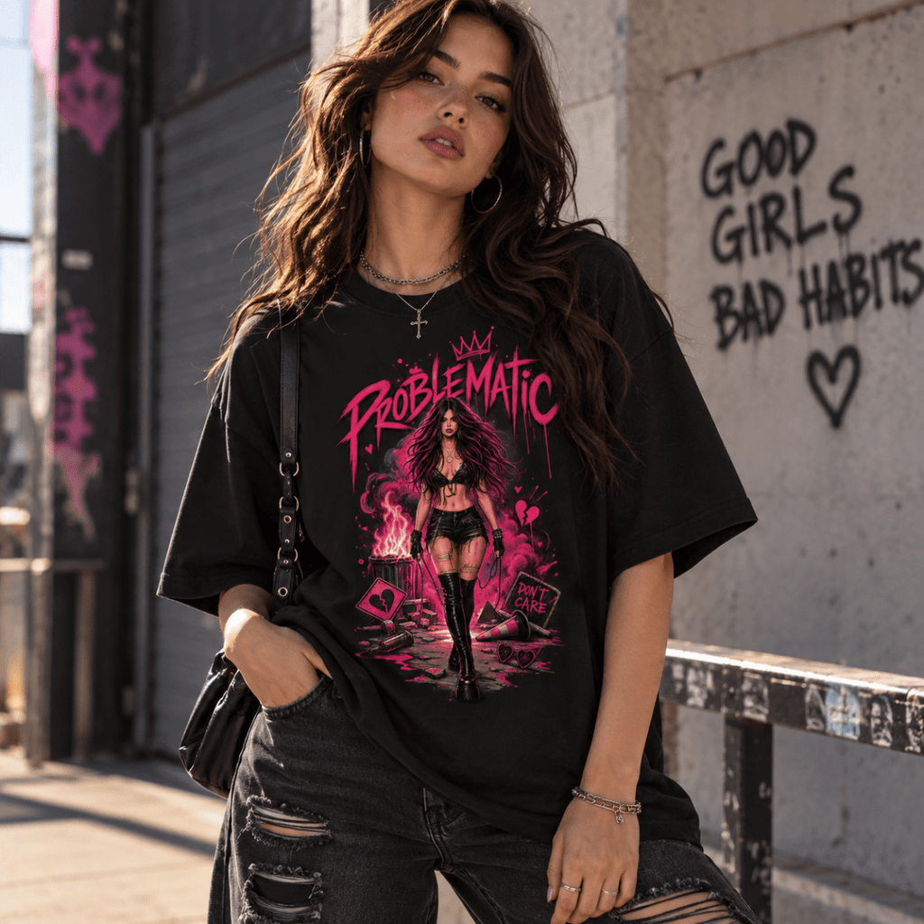 Problematic Baddie Energy Streetwear Loose Drop Shoulder T-Shirt - Shirt Habit