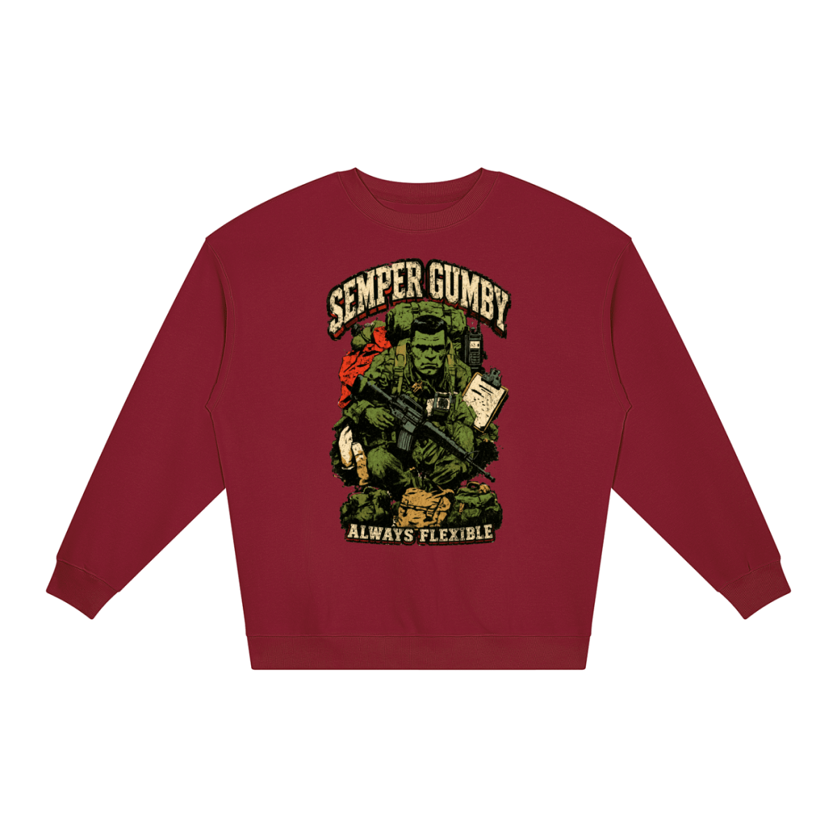 Semper Gumby Always Flexible Marine Corps Humor Loose Crewneck Sweatshirt - Shirt Habit