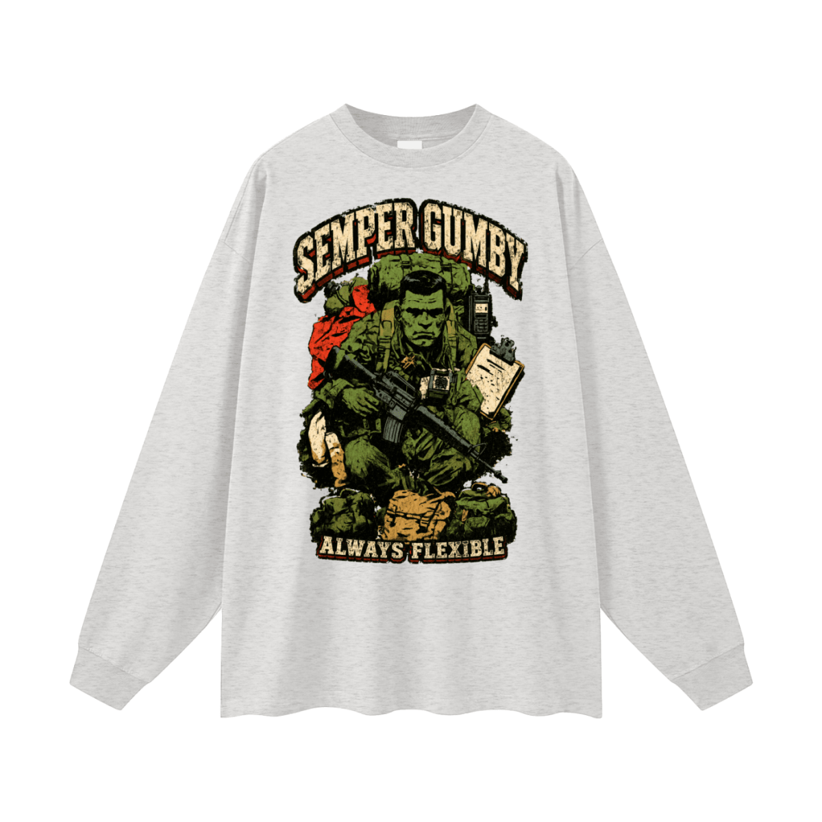 Semper Gumby Always Flexible Marine Corps Humor Oversized Long Sleeve T-Shirt - Shirt Habit