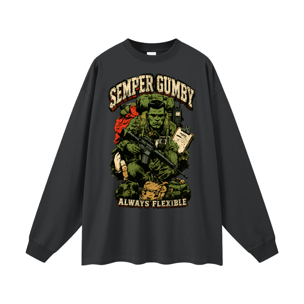 Semper Gumby Always Flexible Marine Corps Humor Oversized Long Sleeve T-Shirt - Shirt Habit