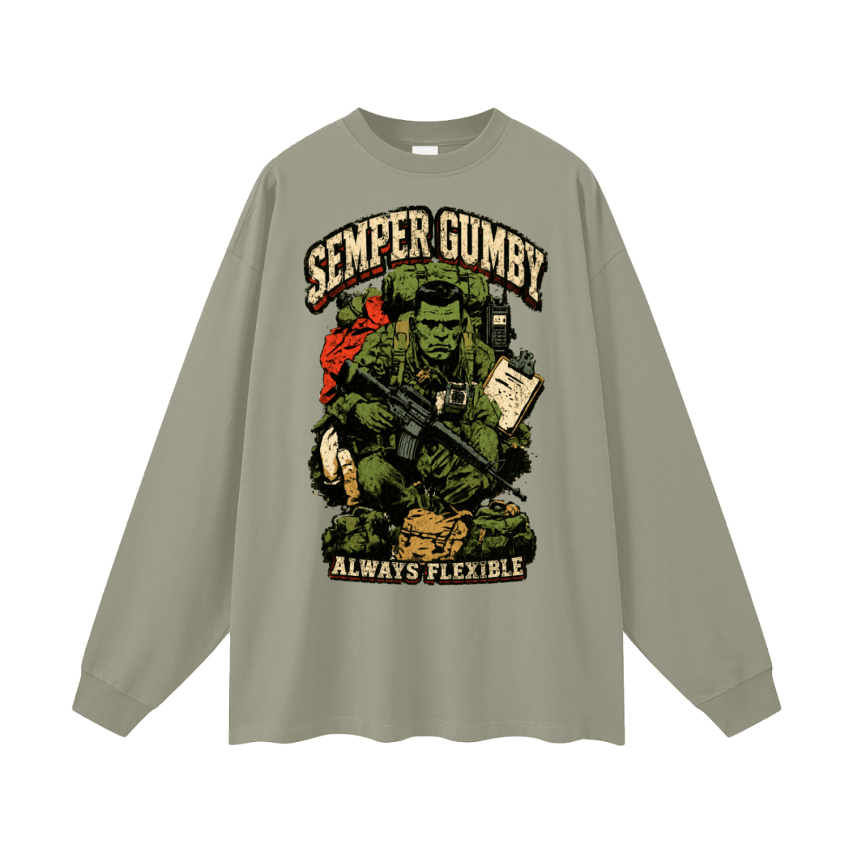 Semper Gumby Always Flexible Marine Corps Humor Oversized Long Sleeve T-Shirt - Shirt Habit