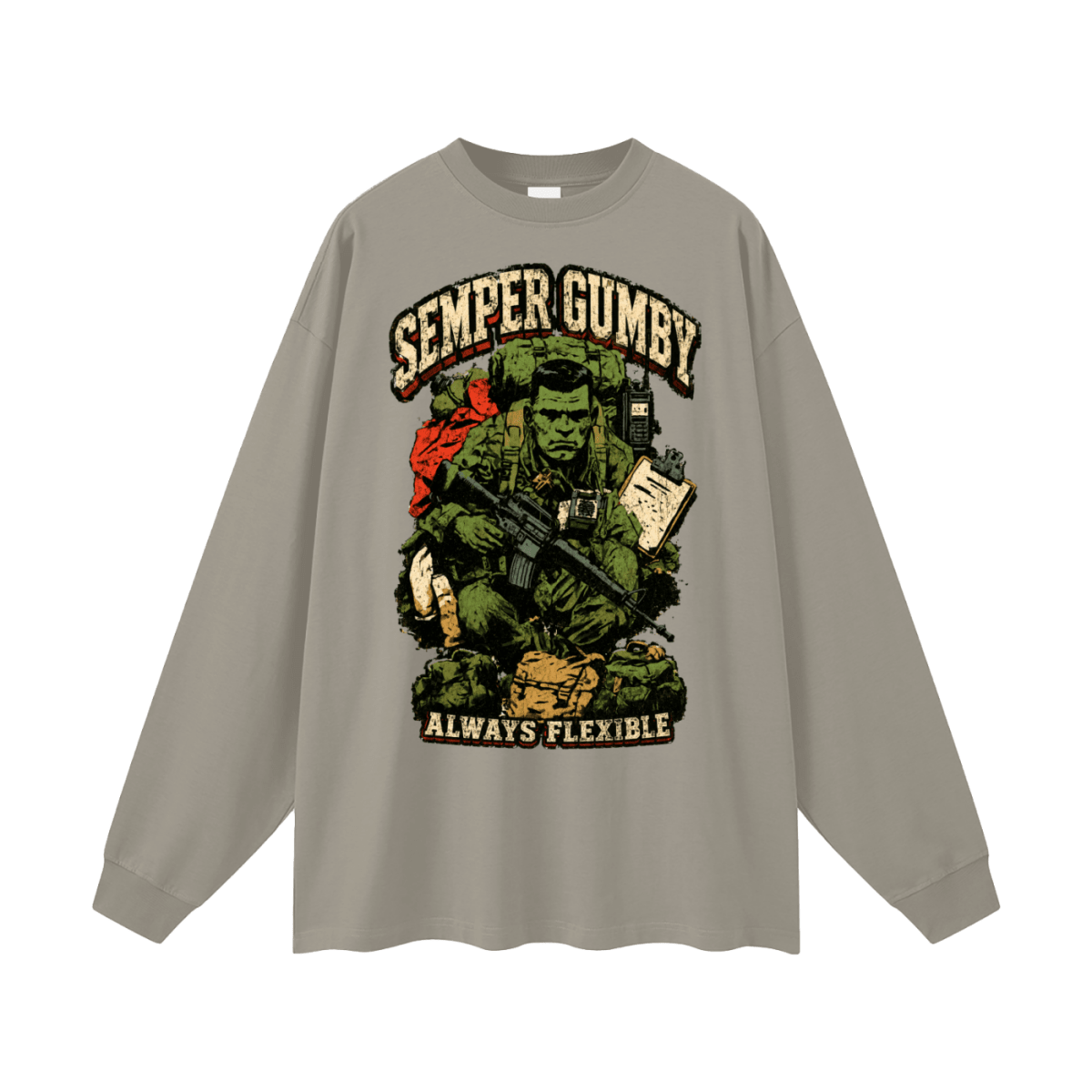 Semper Gumby Always Flexible Marine Corps Humor Oversized Long Sleeve T-Shirt - Shirt Habit