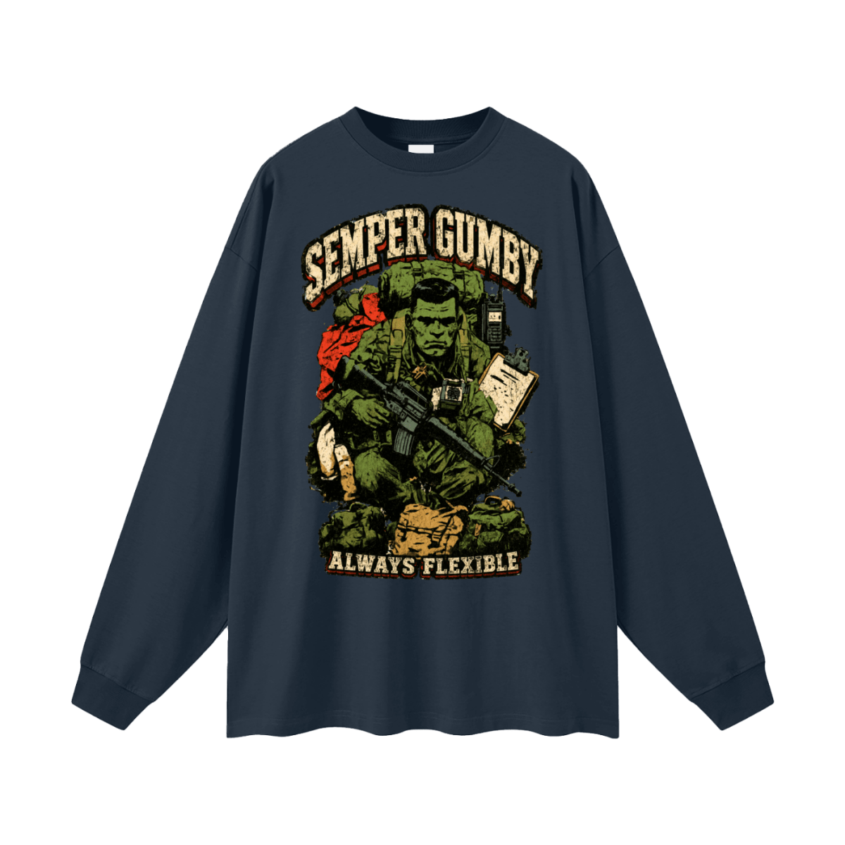 Semper Gumby Always Flexible Marine Corps Humor Oversized Long Sleeve T-Shirt - Shirt Habit
