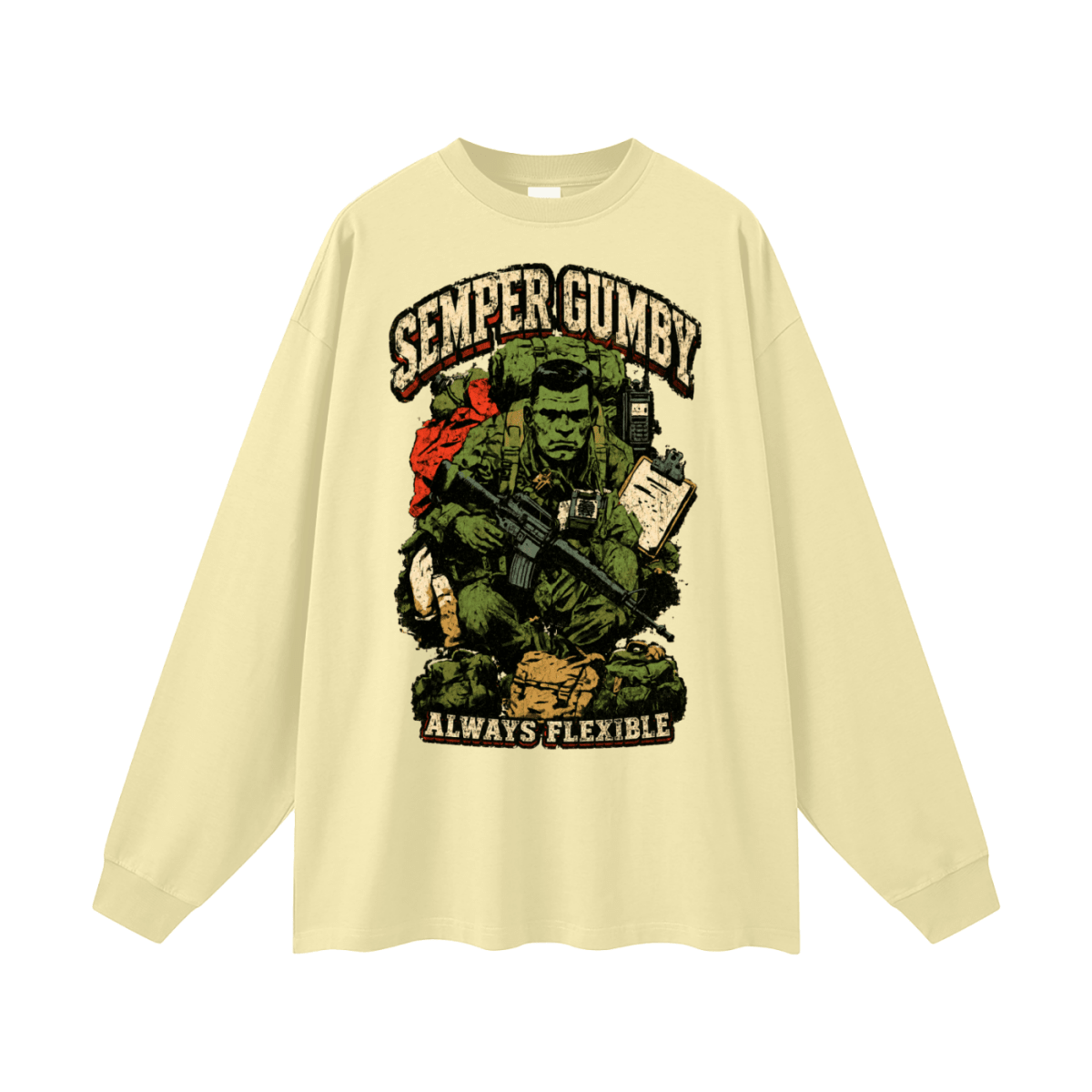 Semper Gumby Always Flexible Marine Corps Humor Oversized Long Sleeve T-Shirt - Shirt Habit
