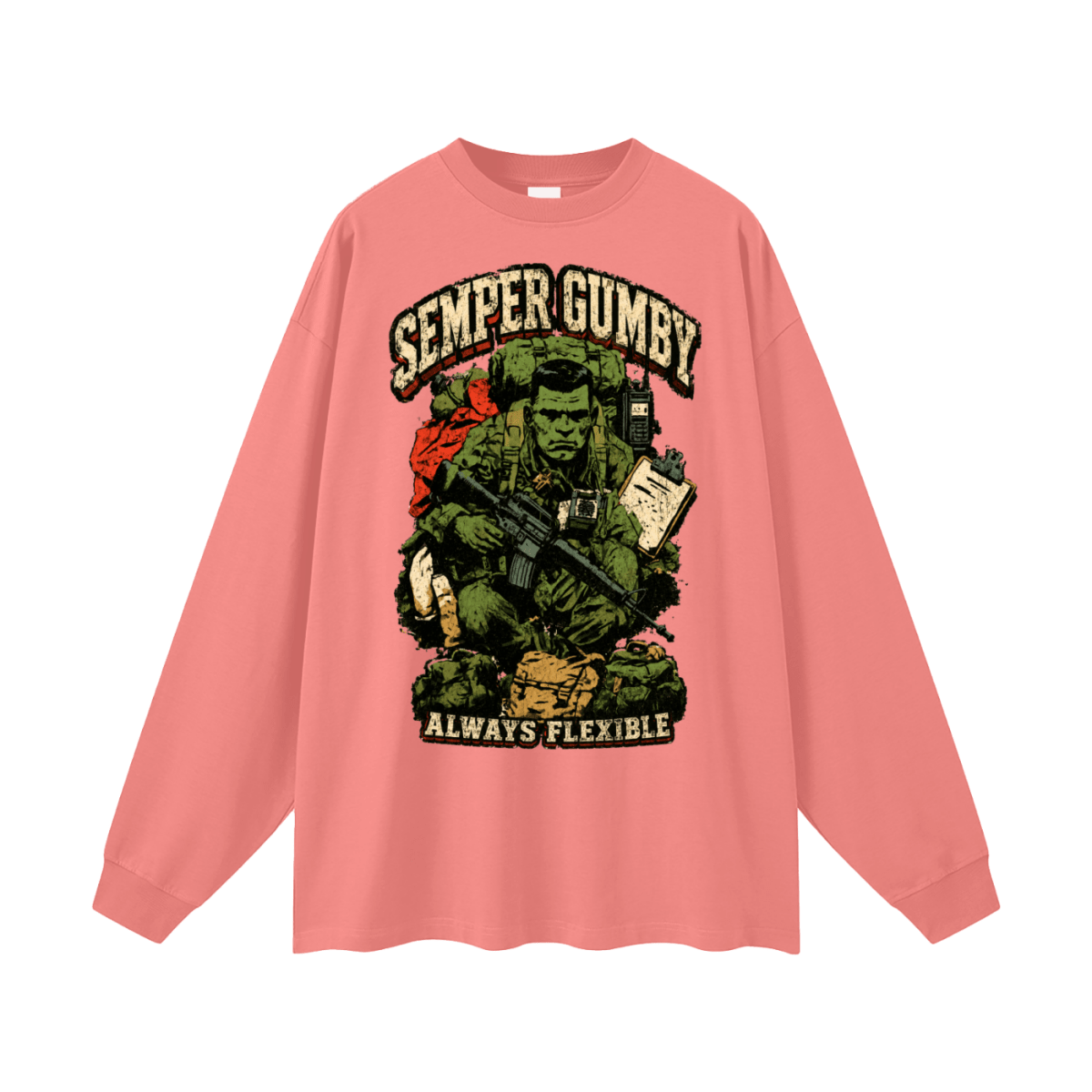 Semper Gumby Always Flexible Marine Corps Humor Oversized Long Sleeve T-Shirt - Shirt Habit