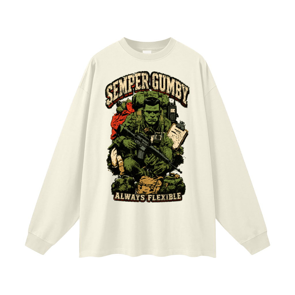 Semper Gumby Always Flexible Marine Corps Humor Oversized Long Sleeve T-Shirt - Shirt Habit