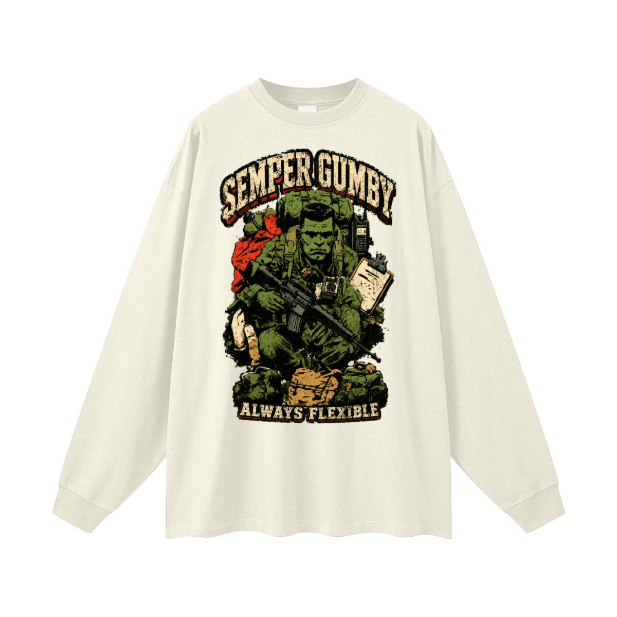 Semper Gumby Always Flexible Marine Corps Humor Oversized Long Sleeve T-Shirt - Shirt Habit