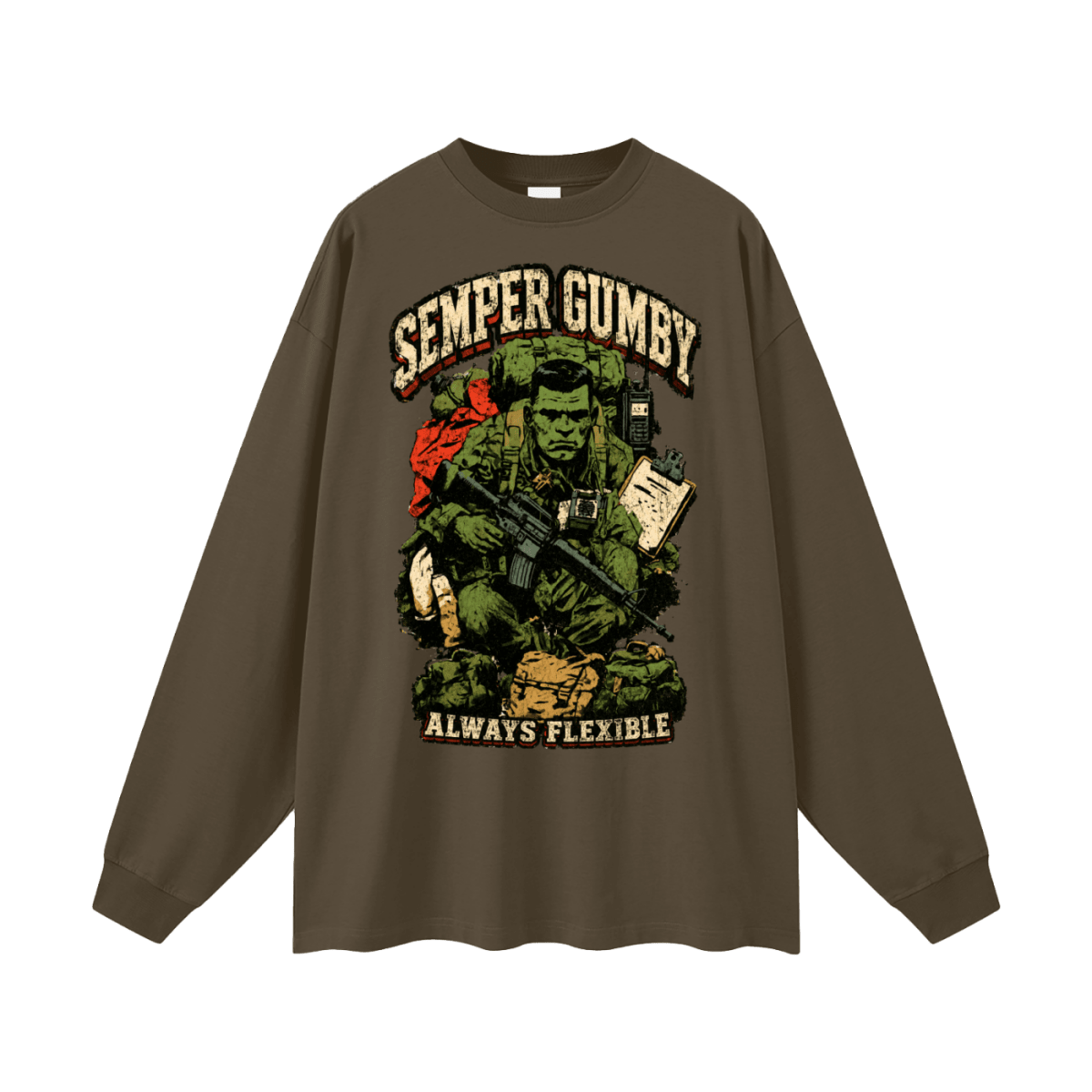 Semper Gumby Always Flexible Marine Corps Humor Oversized Long Sleeve T-ShirtT-ShirtsShirt Habit