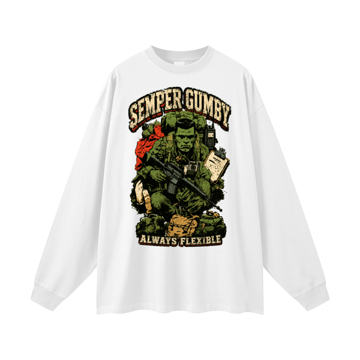 Semper Gumby Always Flexible Marine Corps Humor Oversized Long Sleeve T-Shirt - Shirt Habit