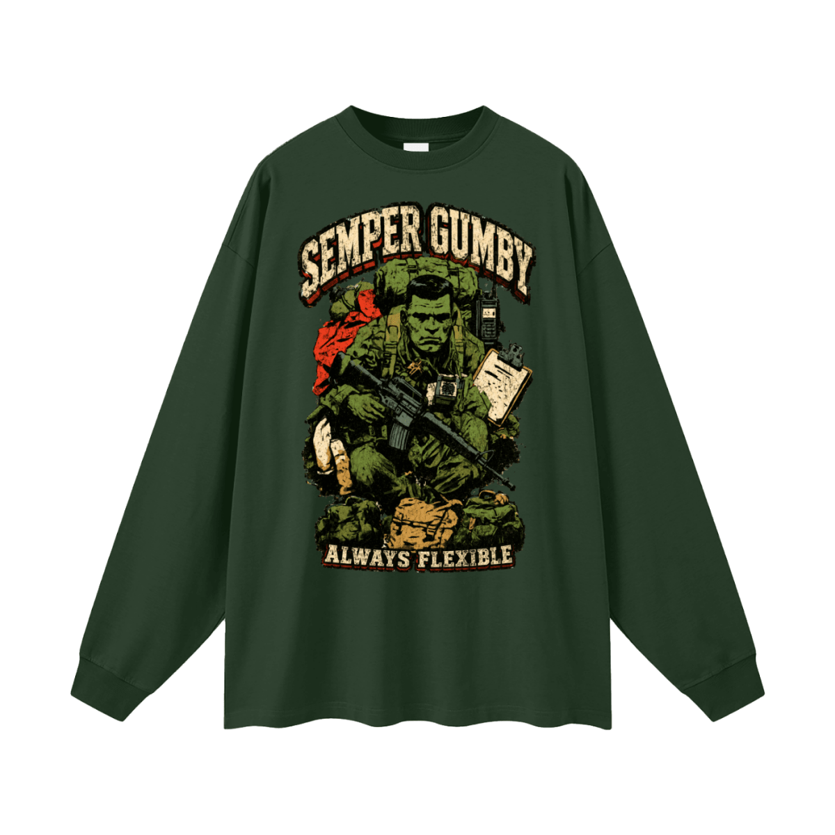 Semper Gumby Always Flexible Marine Corps Humor Oversized Long Sleeve T-Shirt - Shirt Habit
