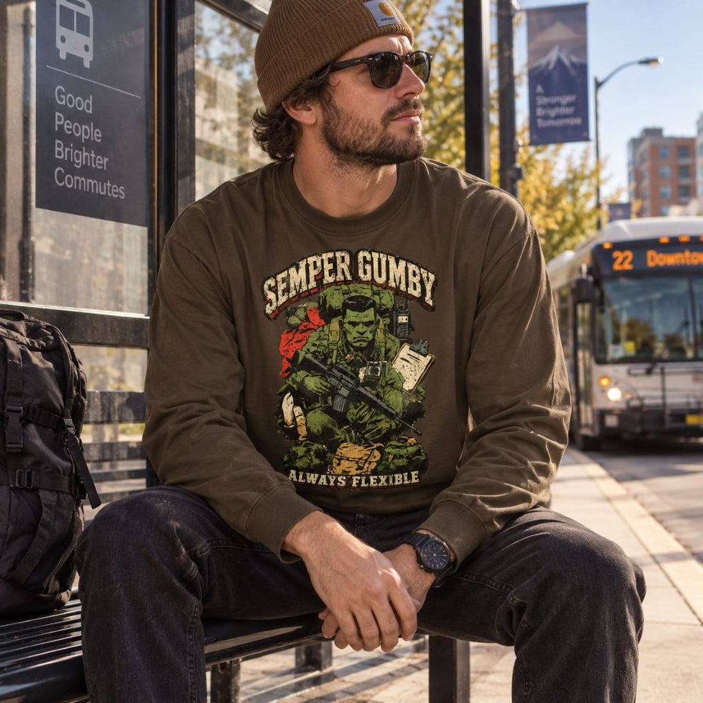 Semper Gumby Always Flexible Marine Corps Humor Oversized Long Sleeve T-Shirt - Shirt Habit