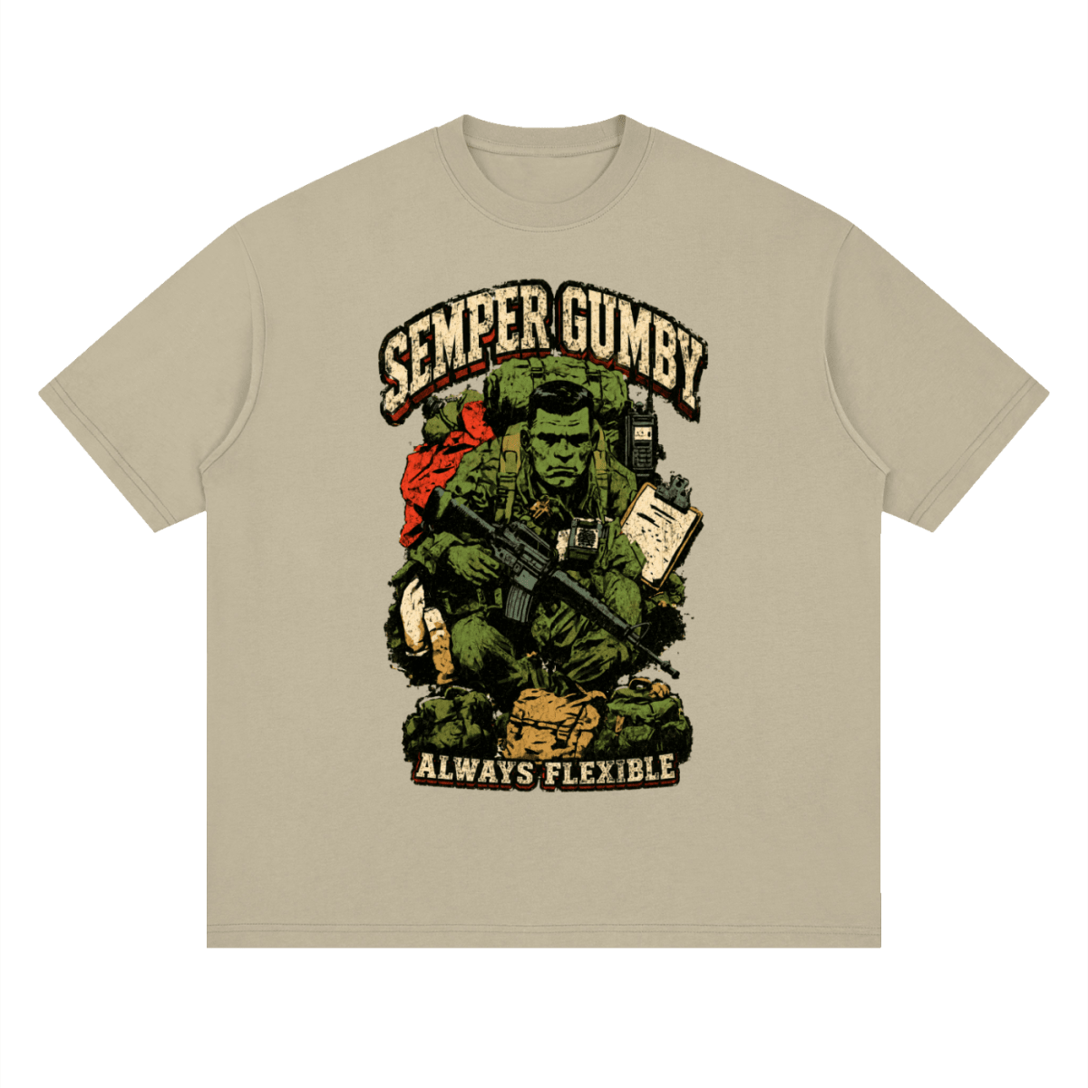 Semper Gumby Always Flexible Marine Corps Humor Streetwear Loose Drop Shoulder T-Shirt - Shirt Habit